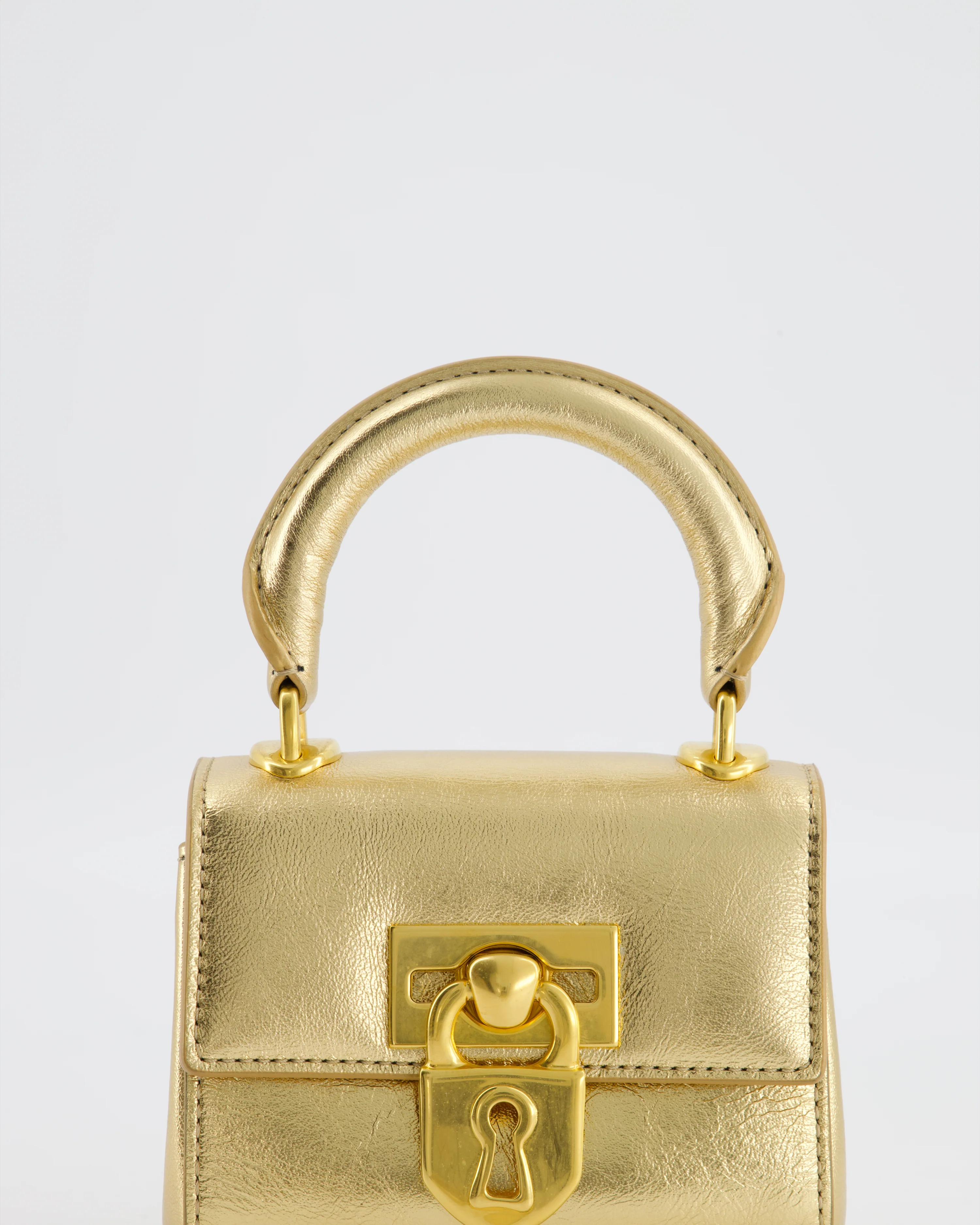 Schiaparelli Micro Secret Bag in Gold Calfskin Leather with Gold Hardware - Image 11