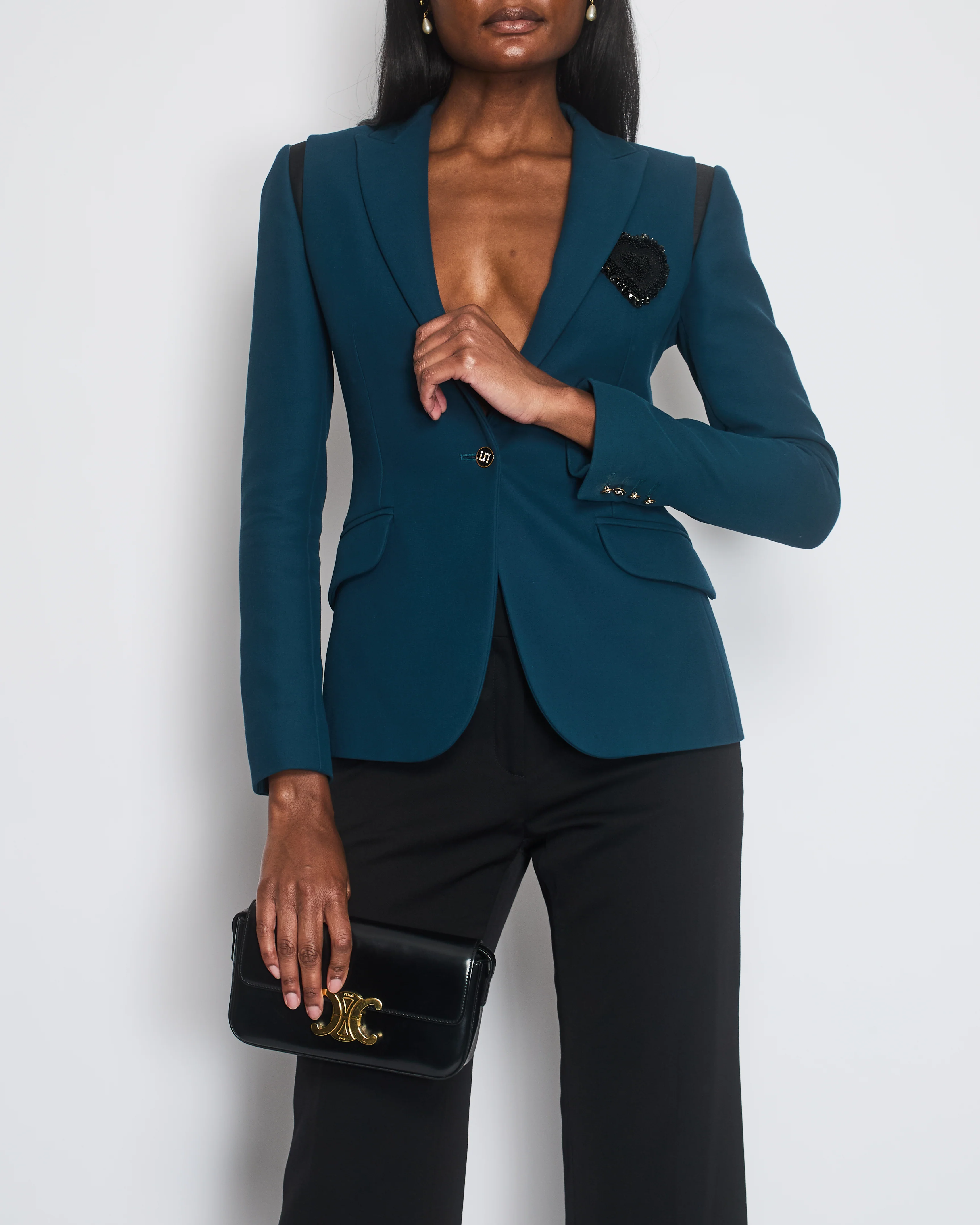 Schiaparelli Teal Single Breasted Blazer Jacket with Embellished Heart Detail Size FR 34 (UK 6) - Image 3