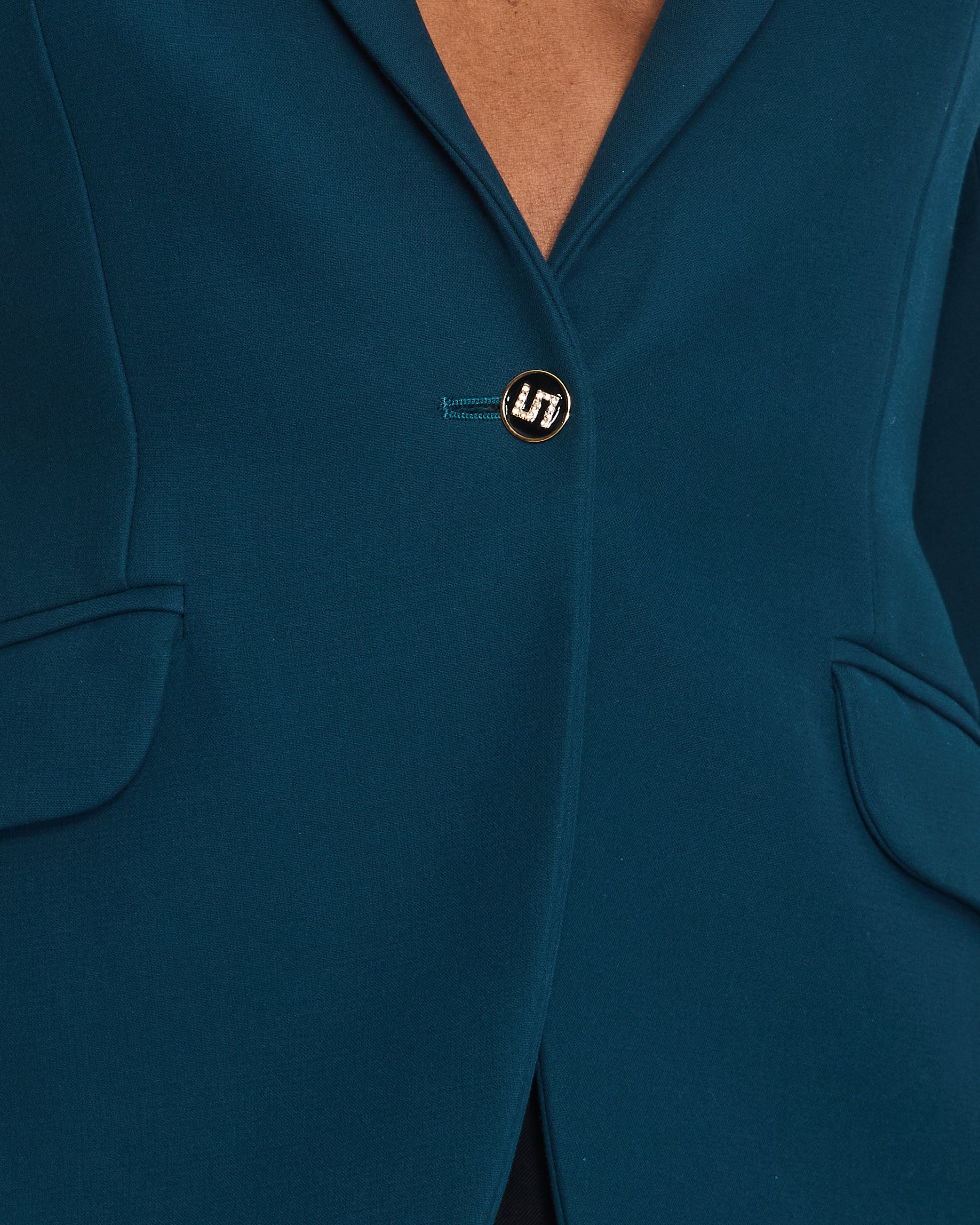 Schiaparelli Teal Single Breasted Blazer Jacket with Embellished Heart Detail Size FR 34 (UK 6) - Image 6