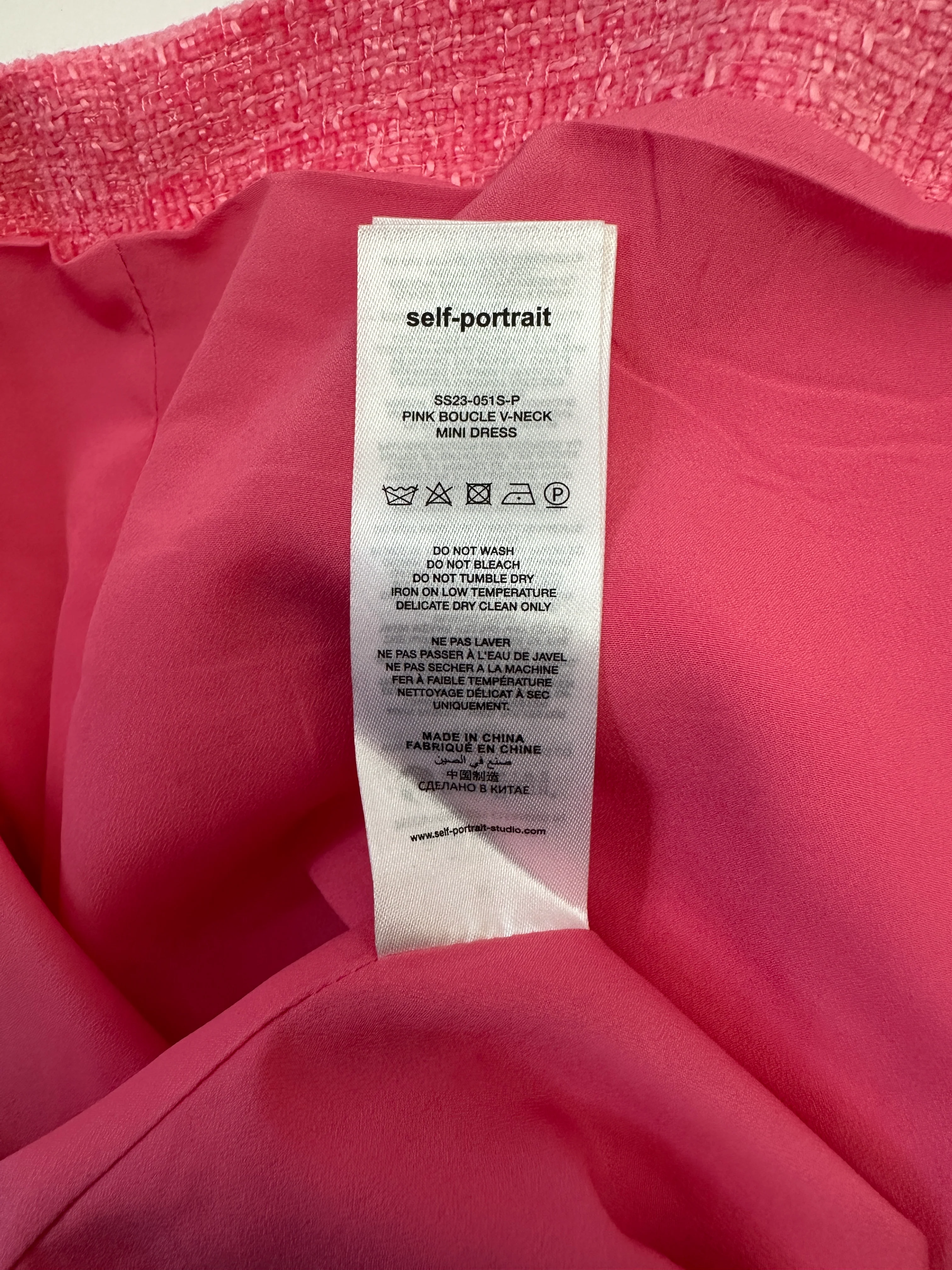Self-Portrait Pink Tweed Mini Dress With Pearl Embellishment Details Size (UK 8) - Image 12