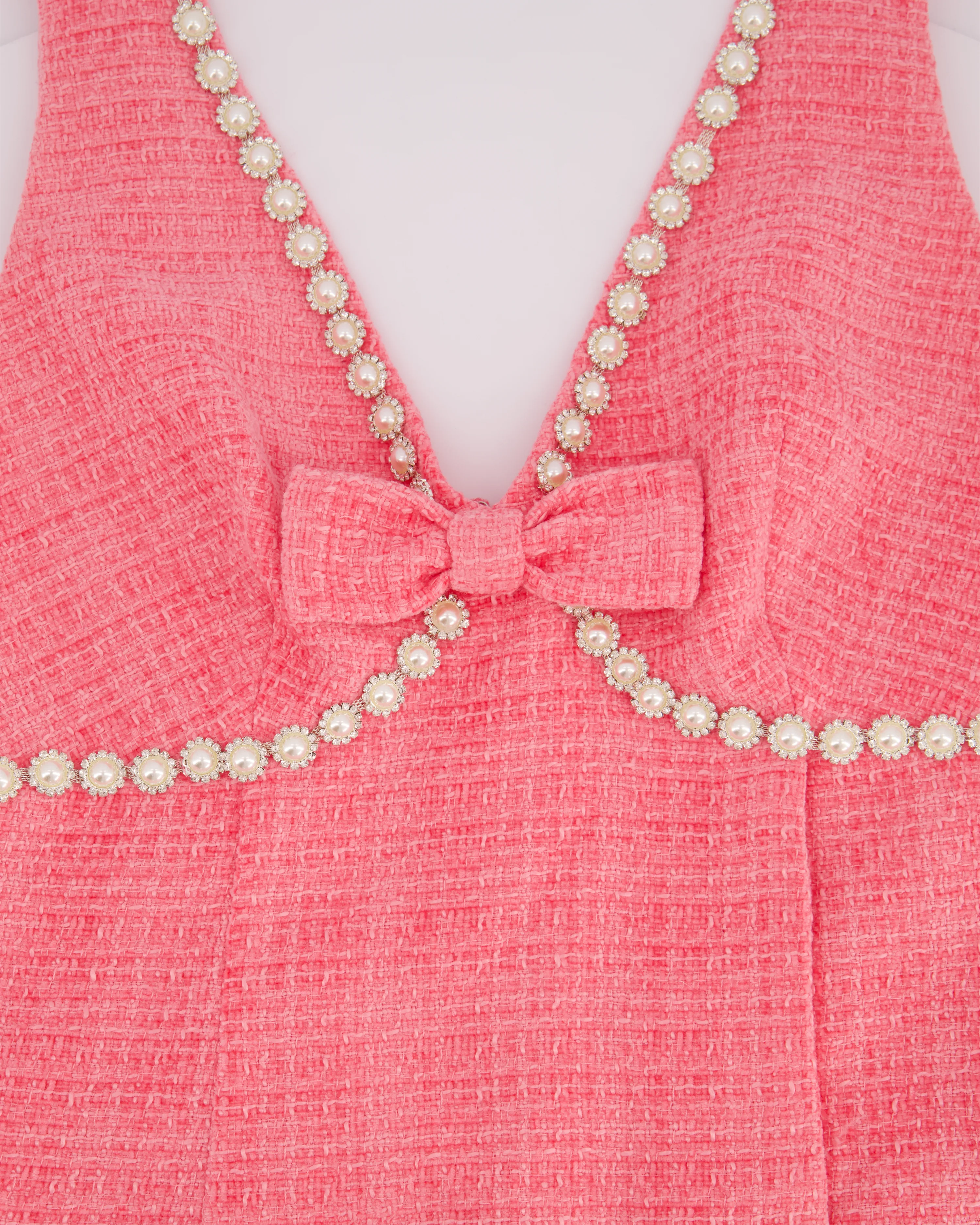 Self-Portrait Pink Tweed Mini Dress With Pearl Embellishment Details Size (UK 8) - Image 7