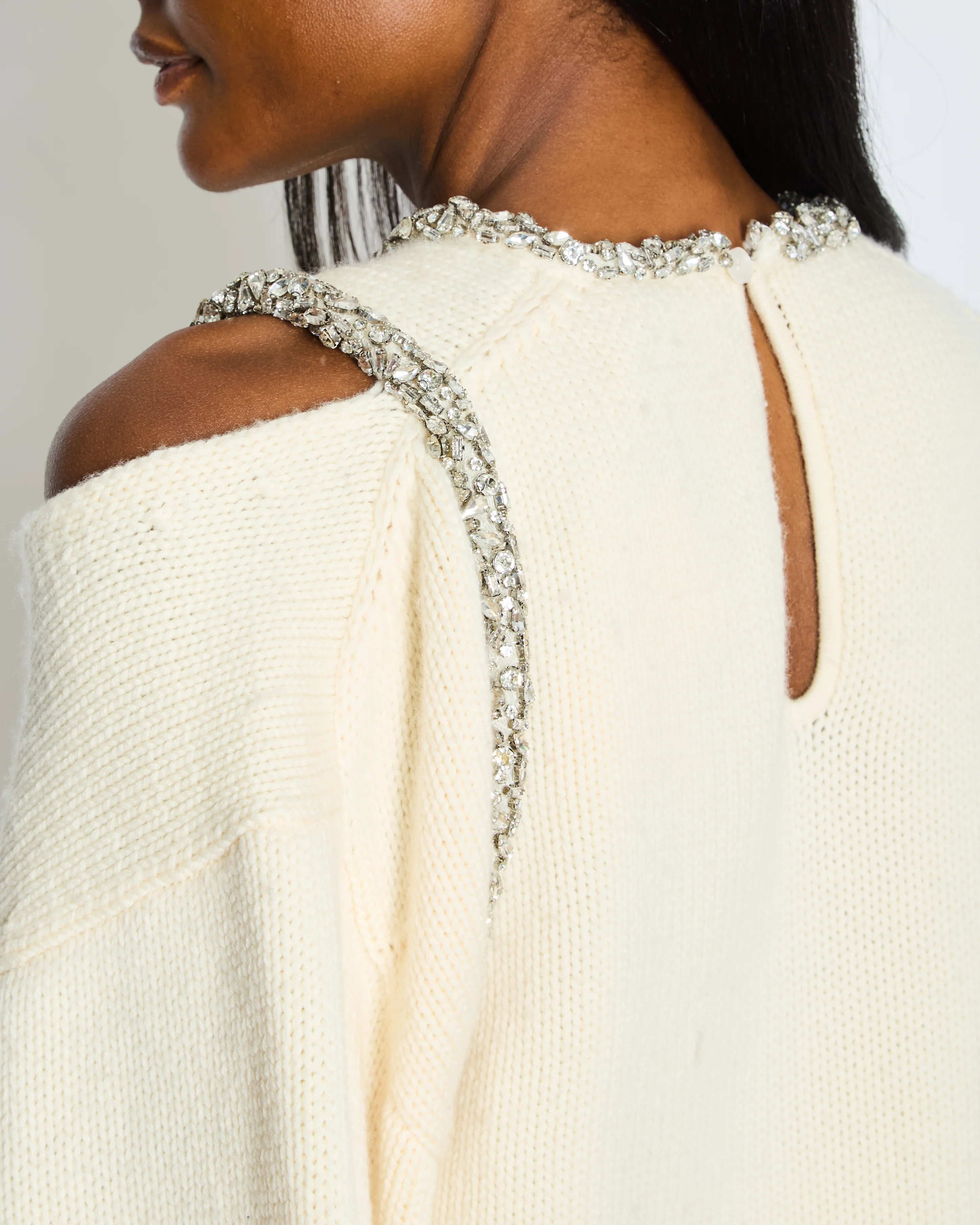 Simkhai Cream One-Shoulder Knitted Jumper with Embellished Trim Detail Size M (UK 10) - Image 3