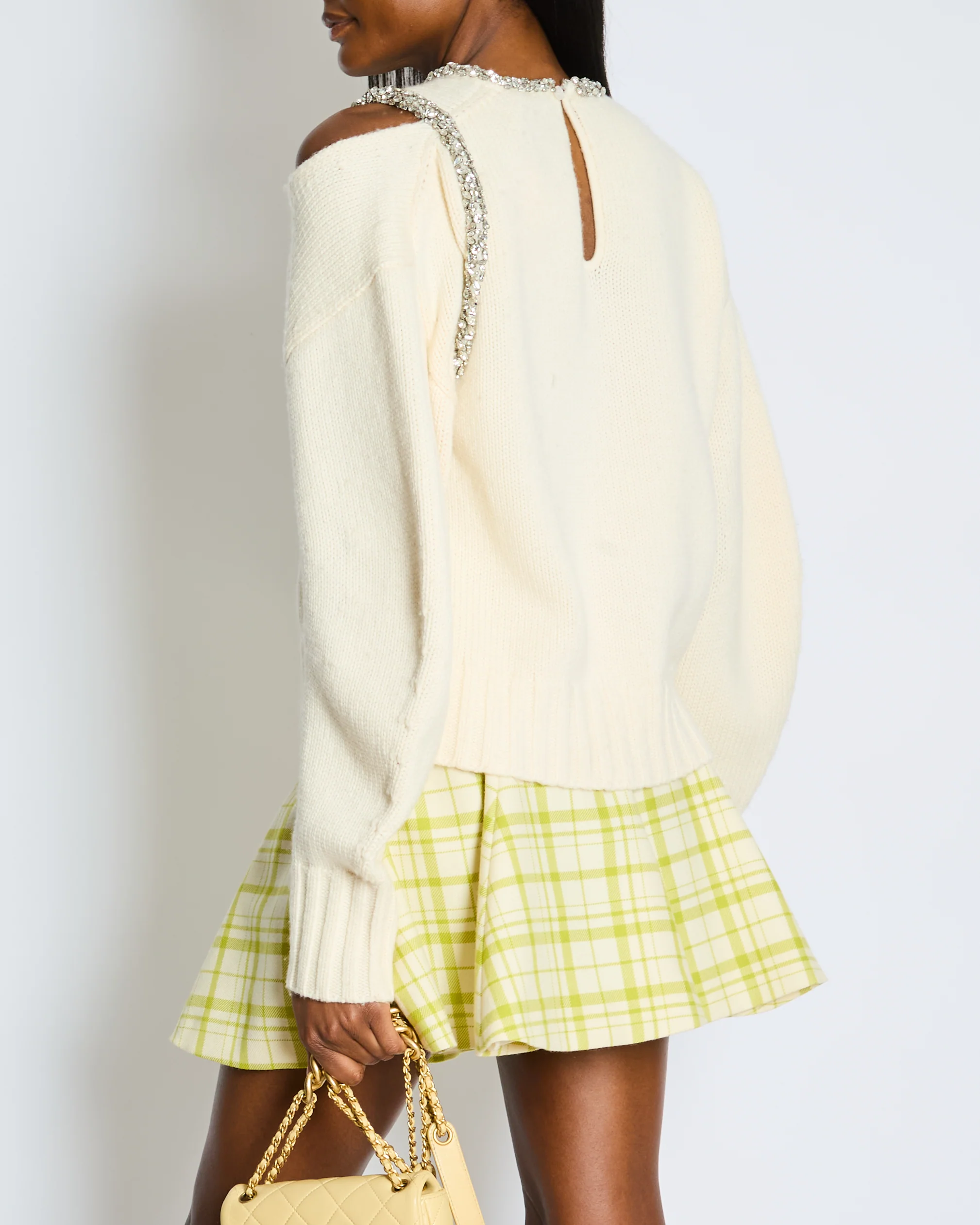 Simkhai Cream One-Shoulder Knitted Jumper with Embellished Trim Detail Size M (UK 10) - Image 4