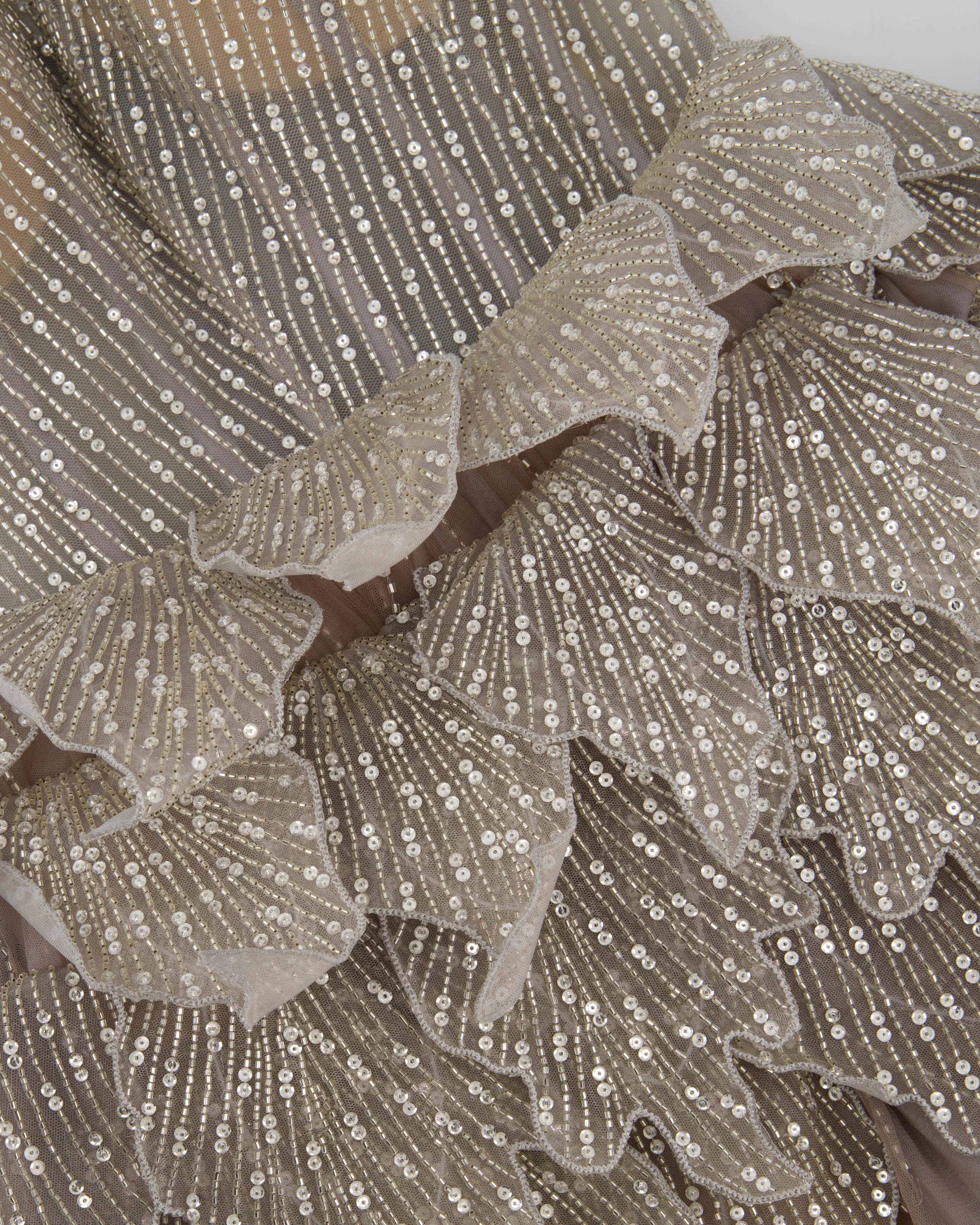 Sophie Couture Light Grey Hand Beaded Strapless Bodice Gown with Silver Leaf Embellishments  IT 40 (UK 8) - Image 8