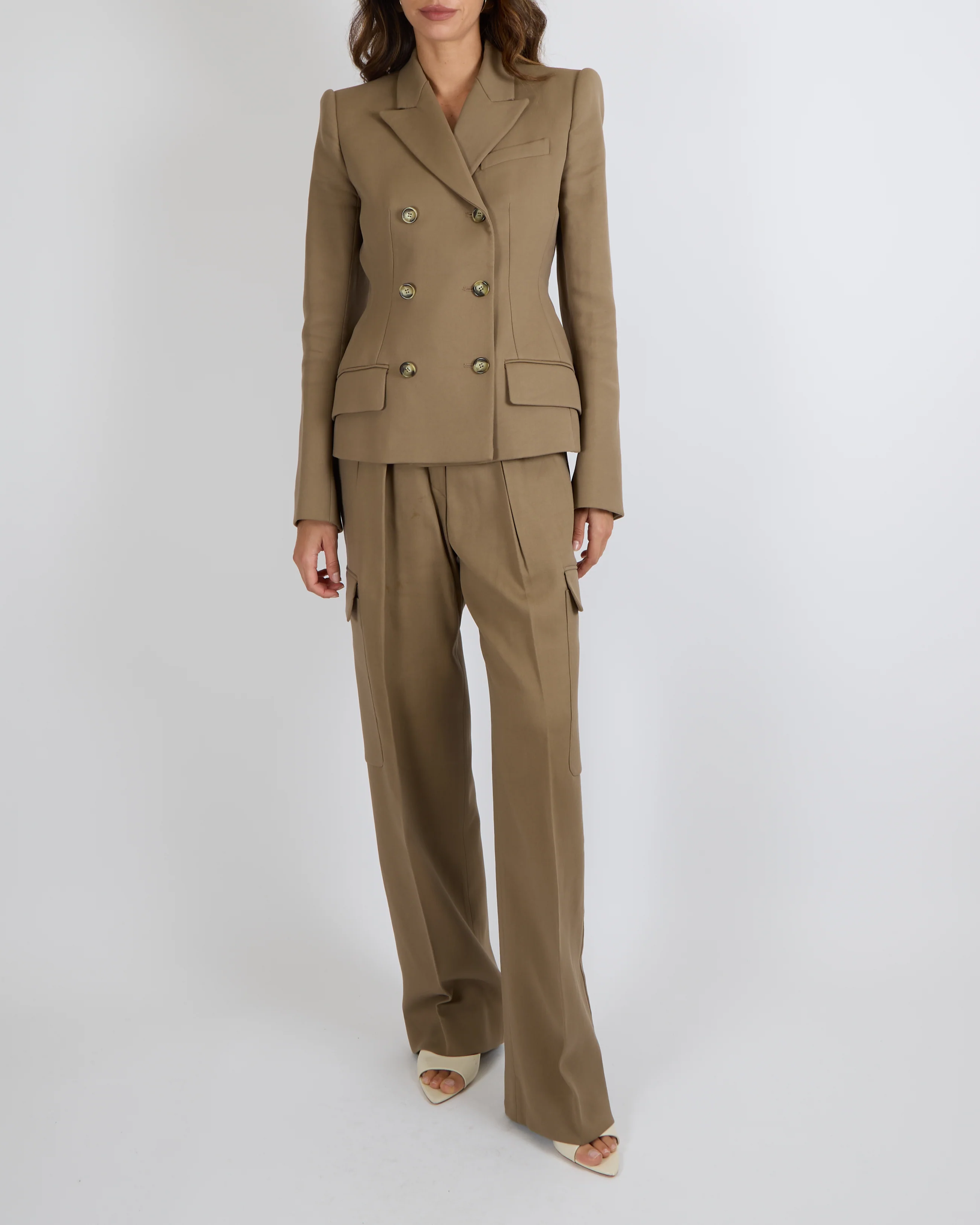 SportMax Brown Taupe Jacket and Trouser Set with Buttons Size IT 38/40 (UK 6/8)