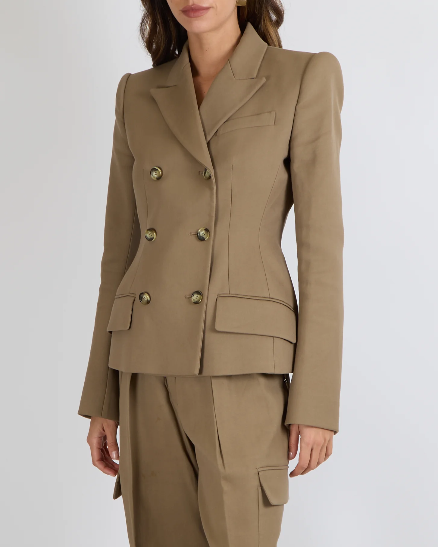 SportMax Brown Taupe Jacket and Trouser Set with Buttons Size IT 38/40 (UK 6/8) - Image 2