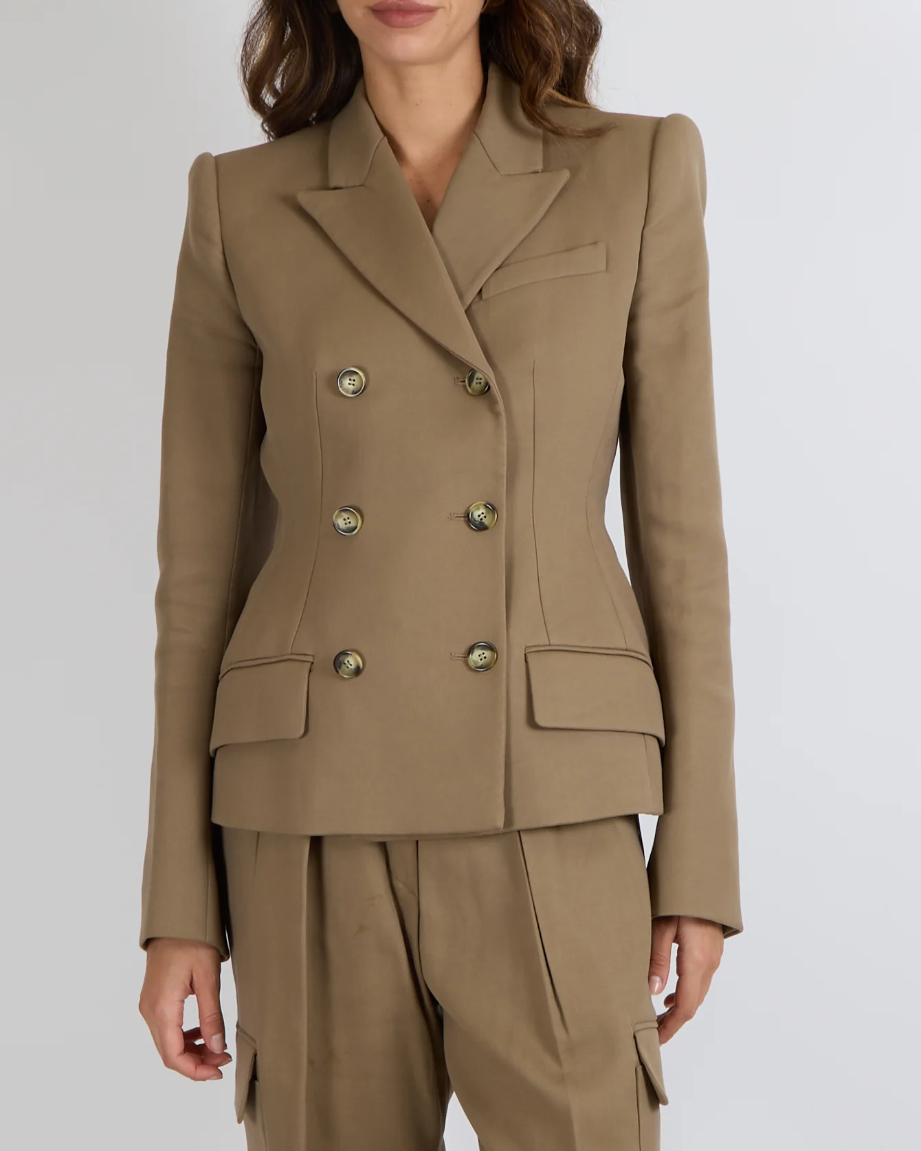SportMax Brown Taupe Jacket and Trouser Set with Buttons Size IT 38/40 (UK 6/8) - Image 3