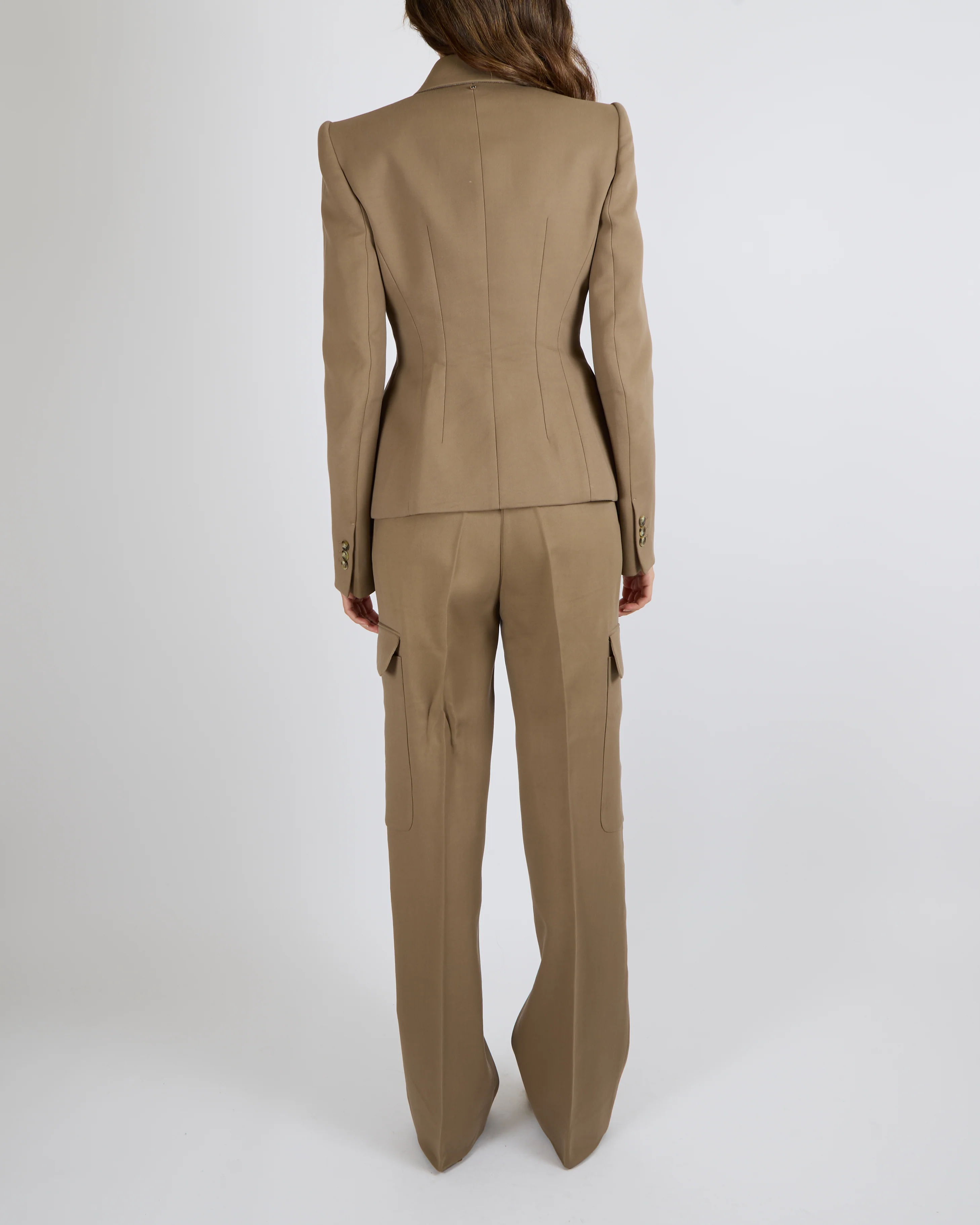 SportMax Brown Taupe Jacket and Trouser Set with Buttons Size IT 38/40 (UK 6/8) - Image 4