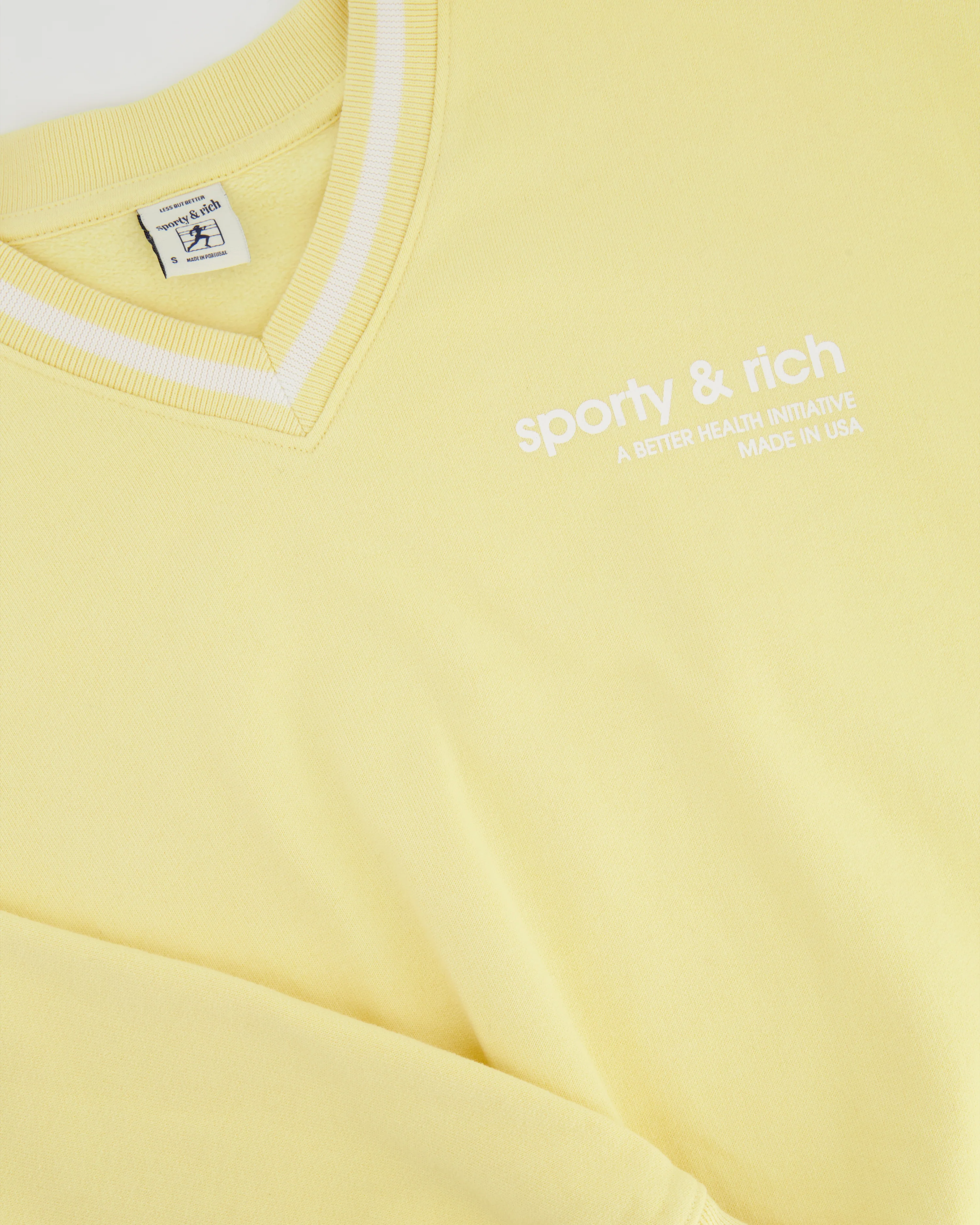 Sporty and Rich Yellow V-Neck Sweater with White Trim Detail Size S (UK 8) - Image 2