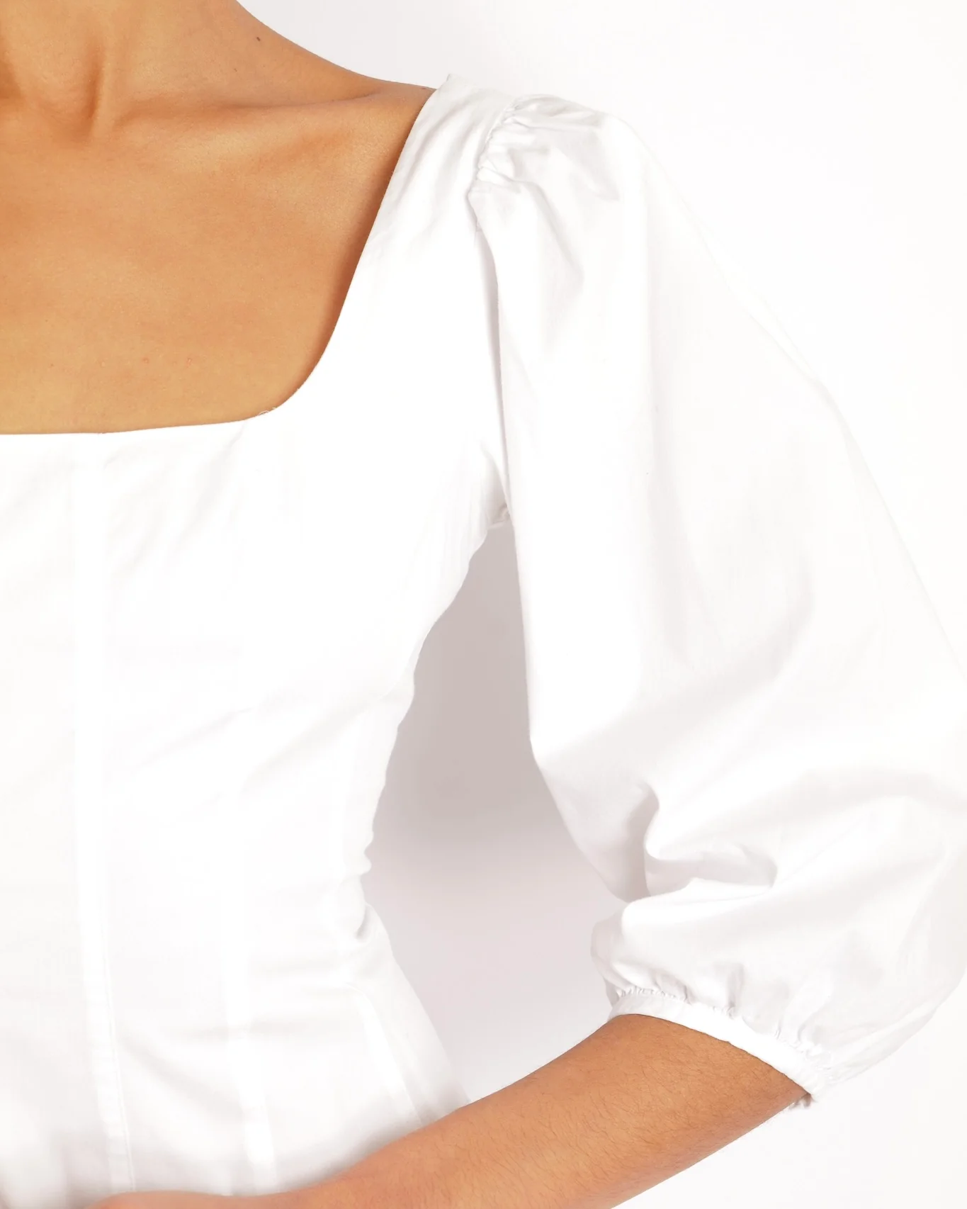Staud White Midi Dress with Square Neckline Detail and Puff Sleeves Size US 8 (UK 12) - Image 2
