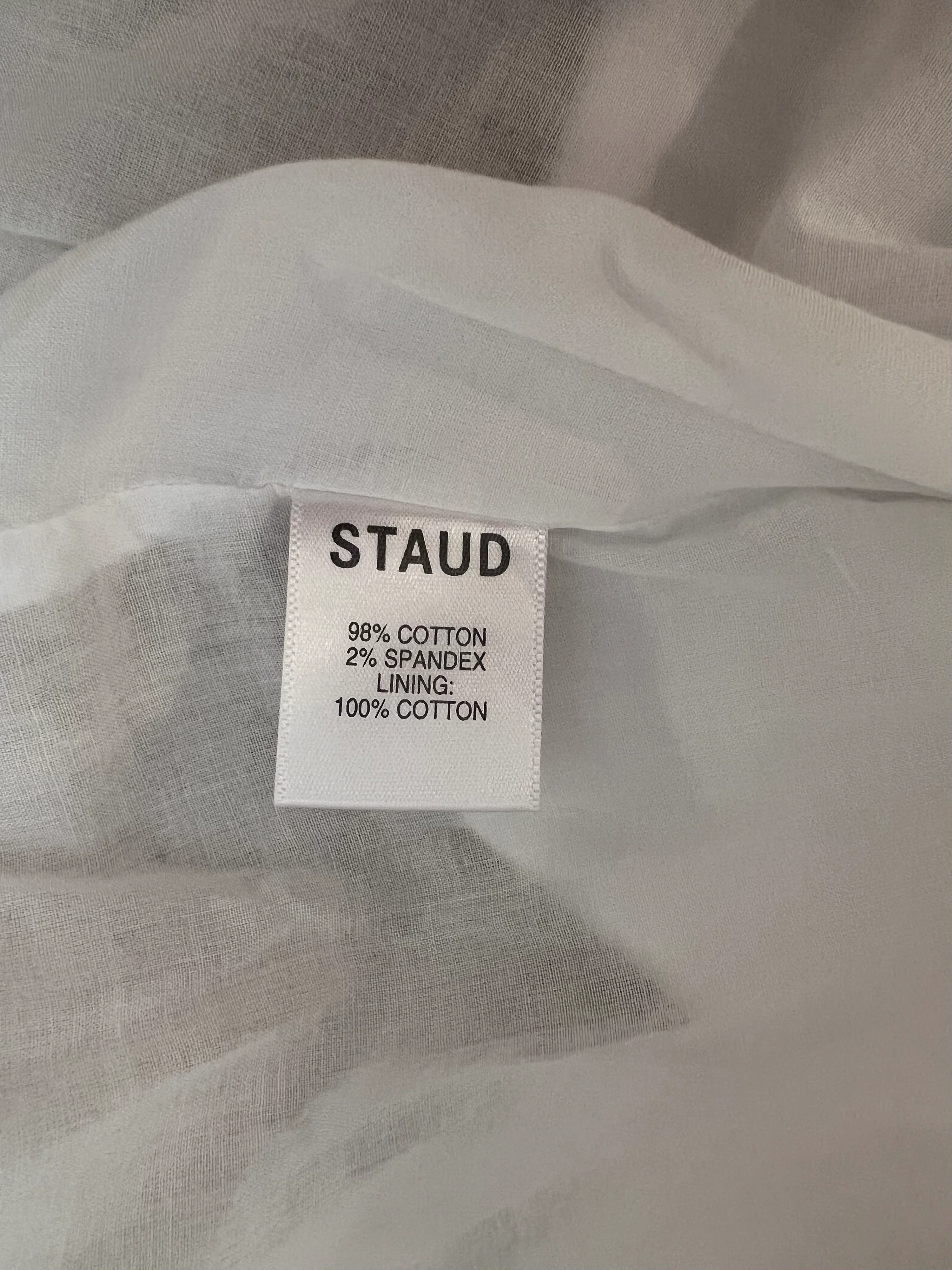 Staud White Midi Dress with Square Neckline Detail and Puff Sleeves Size US 8 (UK 12) - Image 5