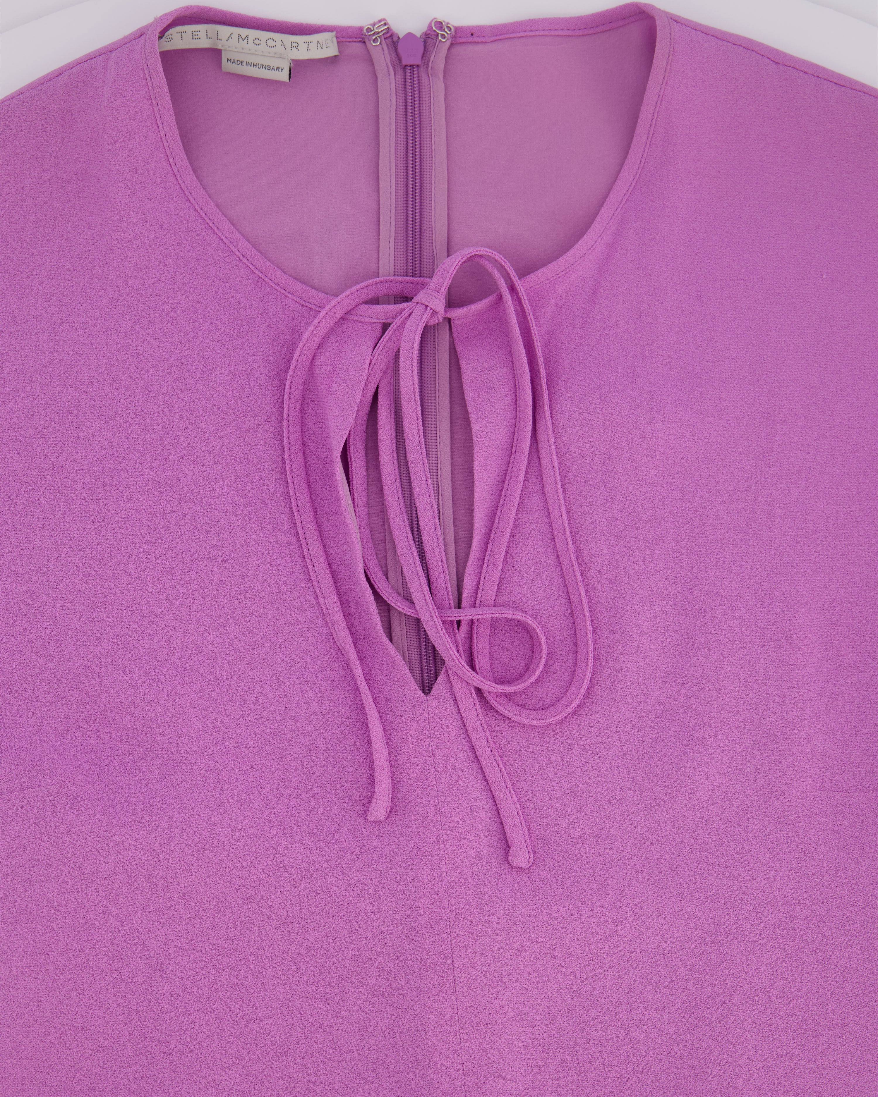 Stella McCartney Lilac Long Sleeve Pleated Waist Midi Dress with V-Neck Tie Detail Size IT 42 (UK 10) RRP £900 - Image 3