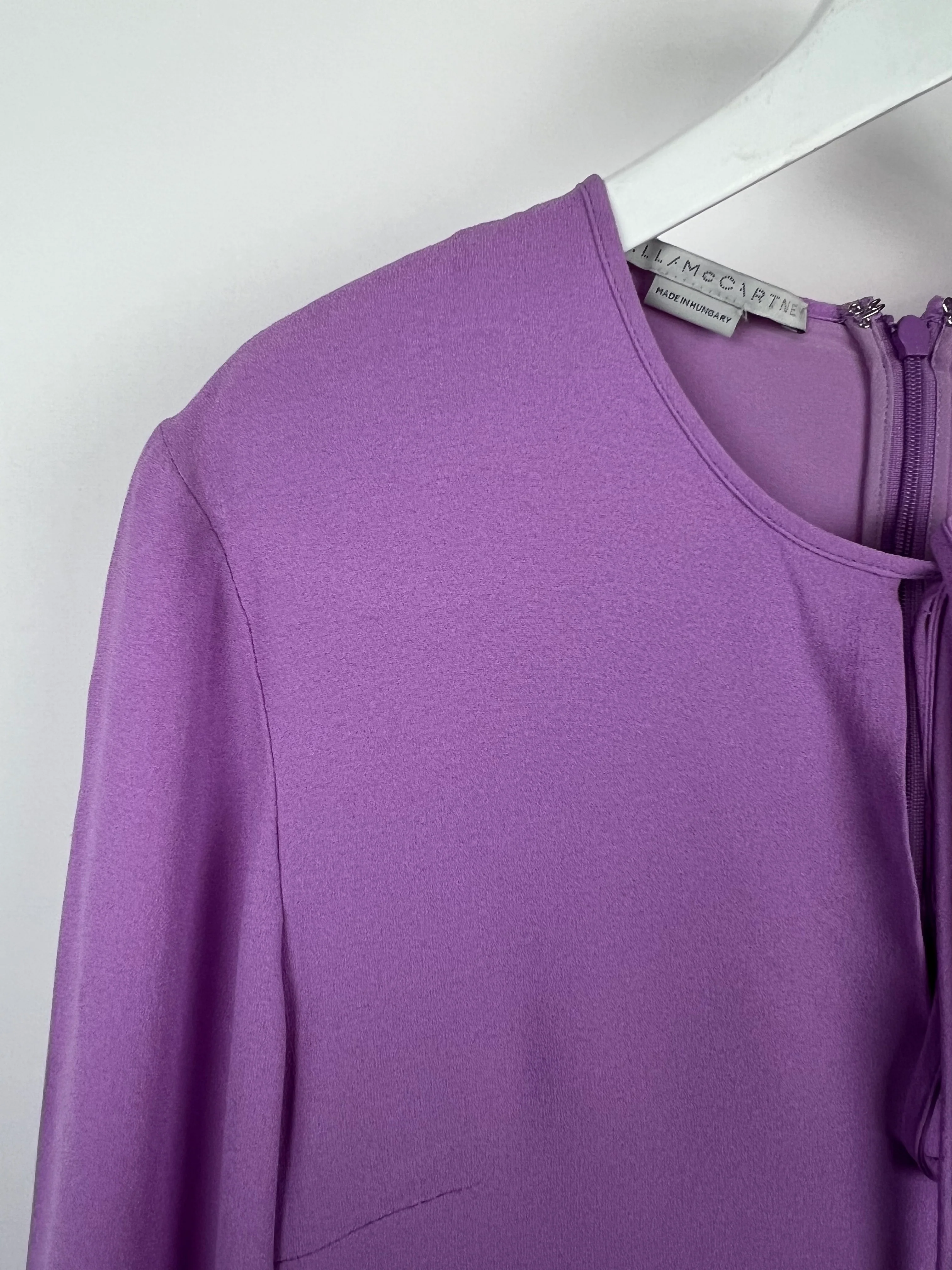 Stella McCartney Lilac Long Sleeve Pleated Waist Midi Dress with V-Neck Tie Detail Size IT 42 (UK 10) RRP £900 - Image 6