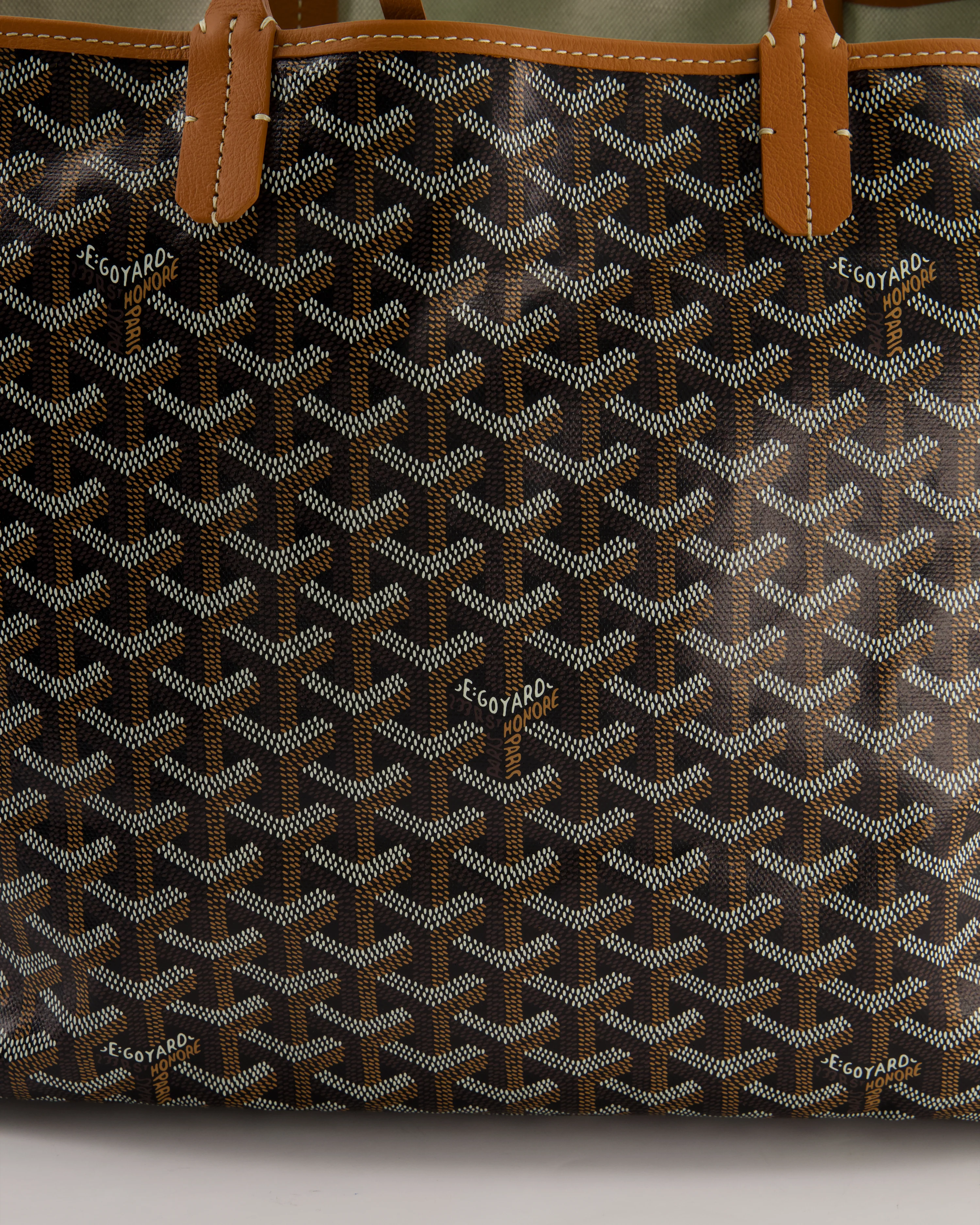 Goyard Saint Louis PM Tote Bag in Black Goyardine Canvas with Tan Calfskin Leather - Image 13