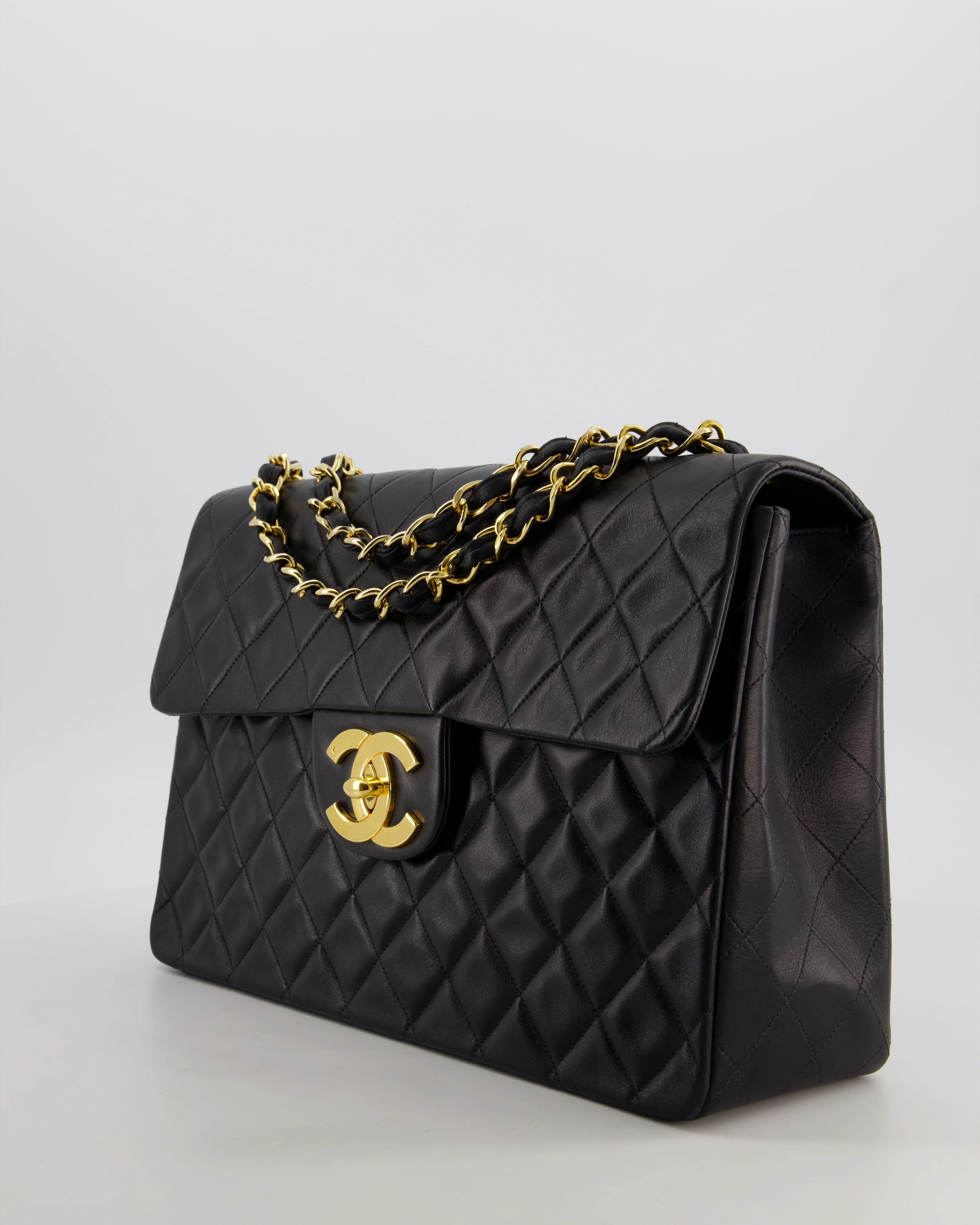 *STUNNING CONDITION* Chanel Vintage Black XL Jumbo Single Classic Flap Bag in Lambskin Leather with 24K Gold Hardware - Image 10