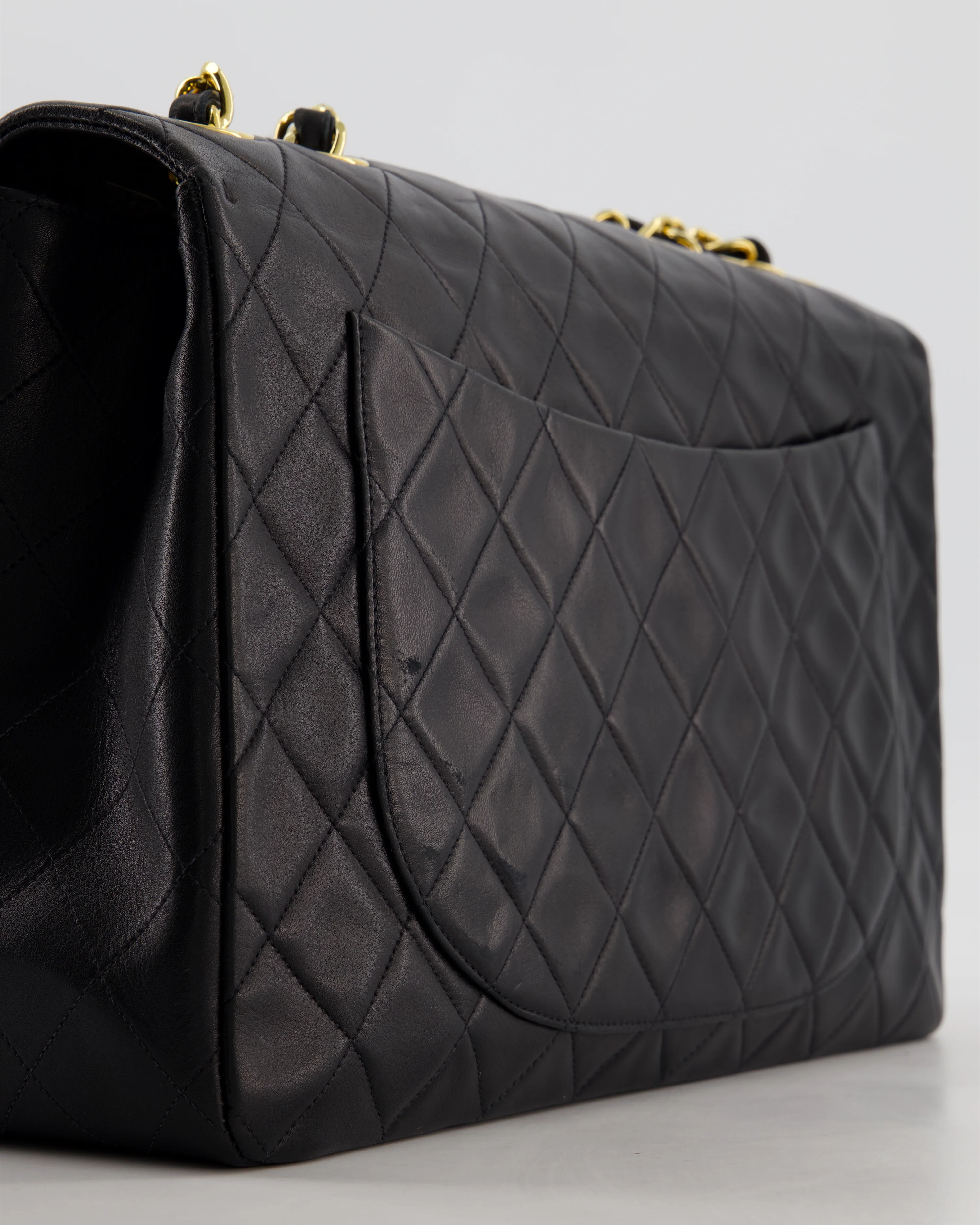 *STUNNING CONDITION* Chanel Vintage Black XL Jumbo Single Classic Flap Bag in Lambskin Leather with 24K Gold Hardware - Image 14