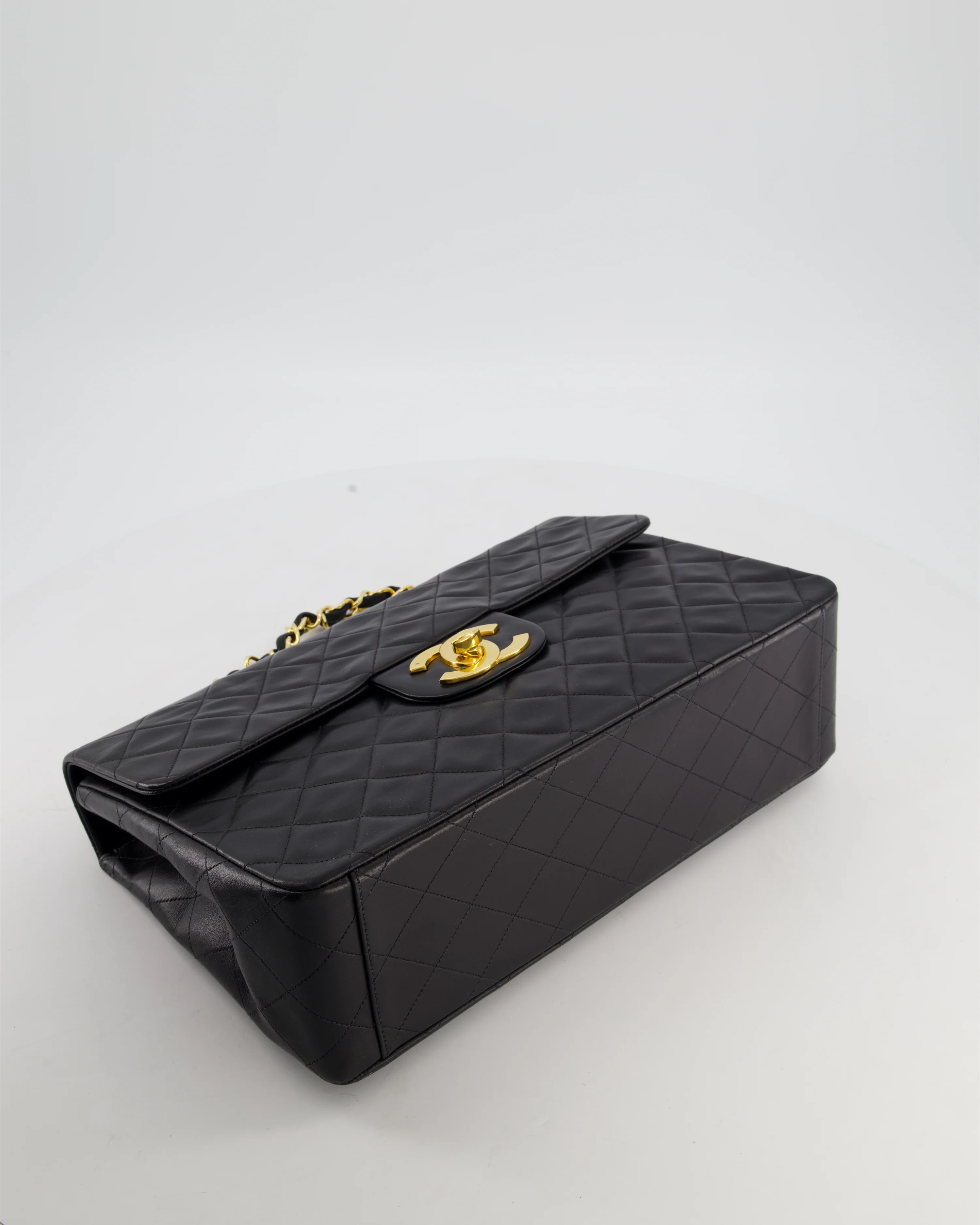 *STUNNING CONDITION* Chanel Vintage Black XL Jumbo Single Classic Flap Bag in Lambskin Leather with 24K Gold Hardware - Image 19