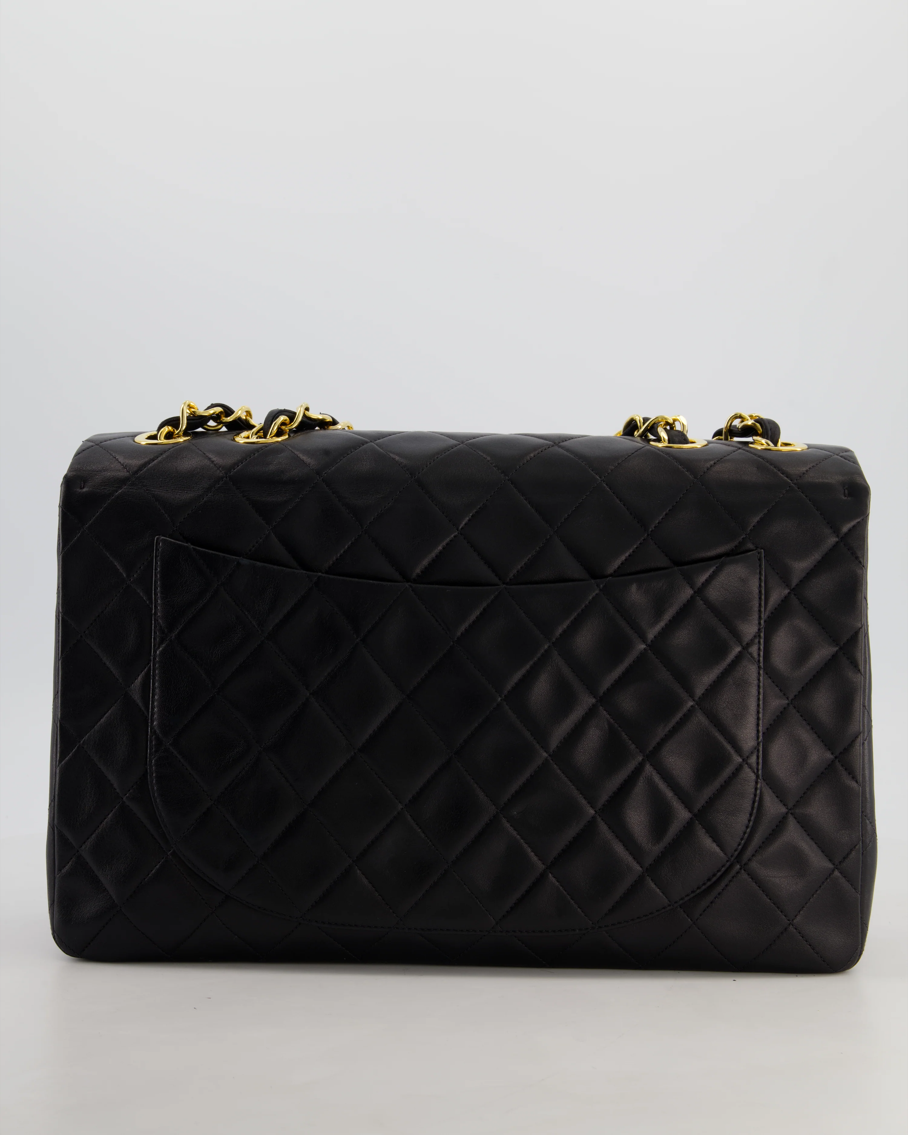 *STUNNING CONDITION* Chanel Vintage Black XL Jumbo Single Classic Flap Bag in Lambskin Leather with 24K Gold Hardware - Image 6