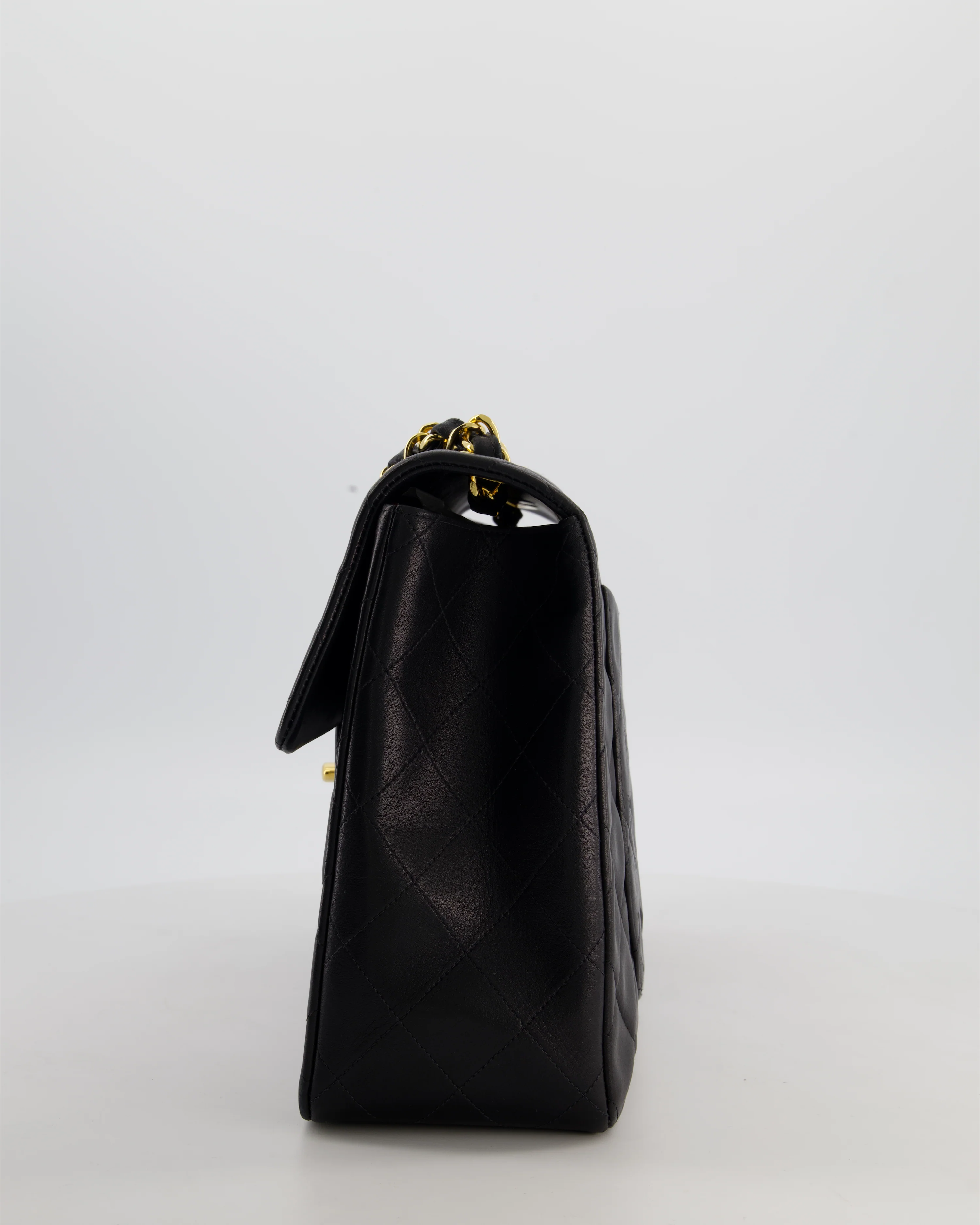 *STUNNING CONDITION* Chanel Vintage Black XL Jumbo Single Classic Flap Bag in Lambskin Leather with 24K Gold Hardware - Image 8