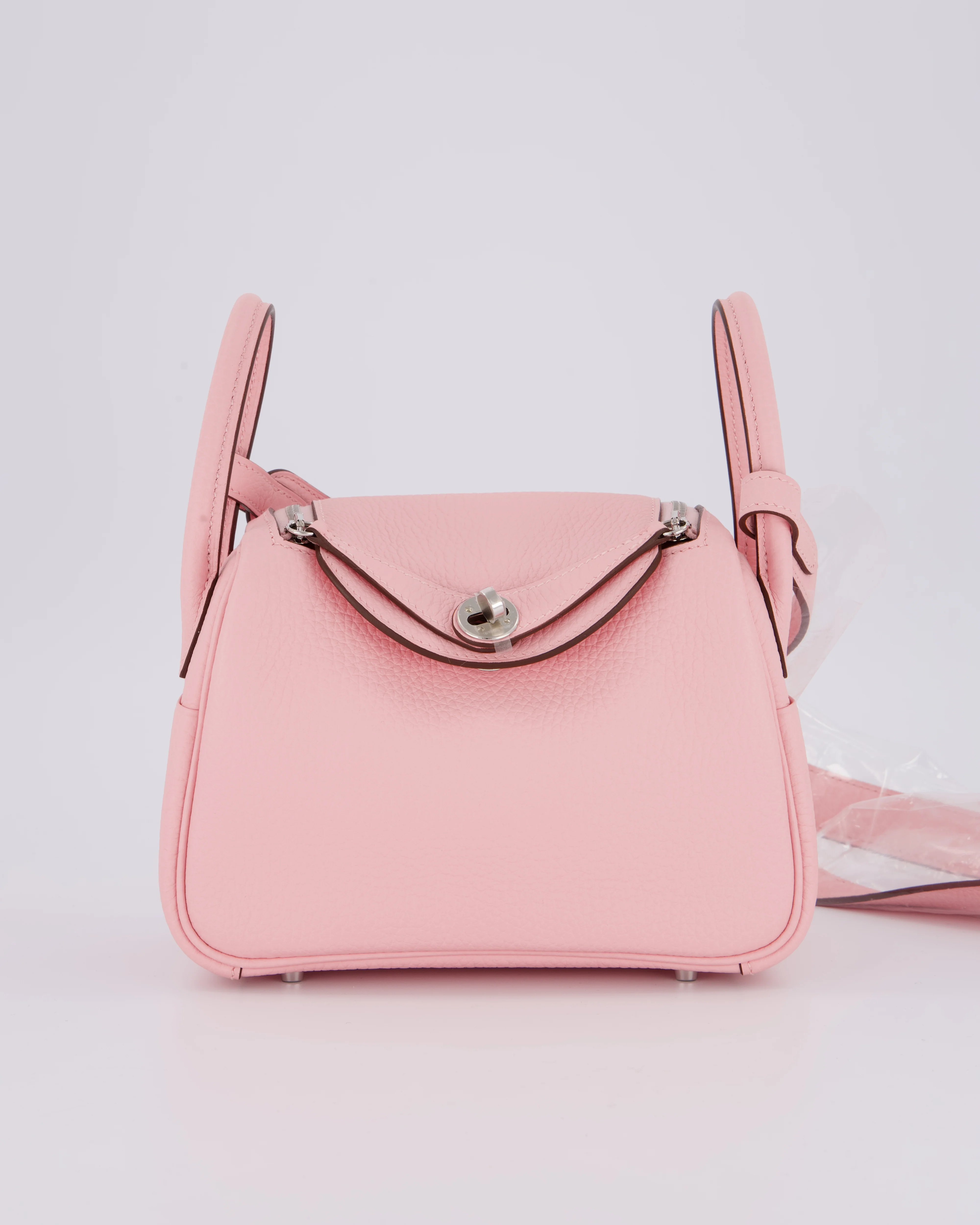 *SUPER HOT* Hermès Mini Lindy II Bag in Rose Sakura Taurillon Clemence Leather with Palladium Hardware