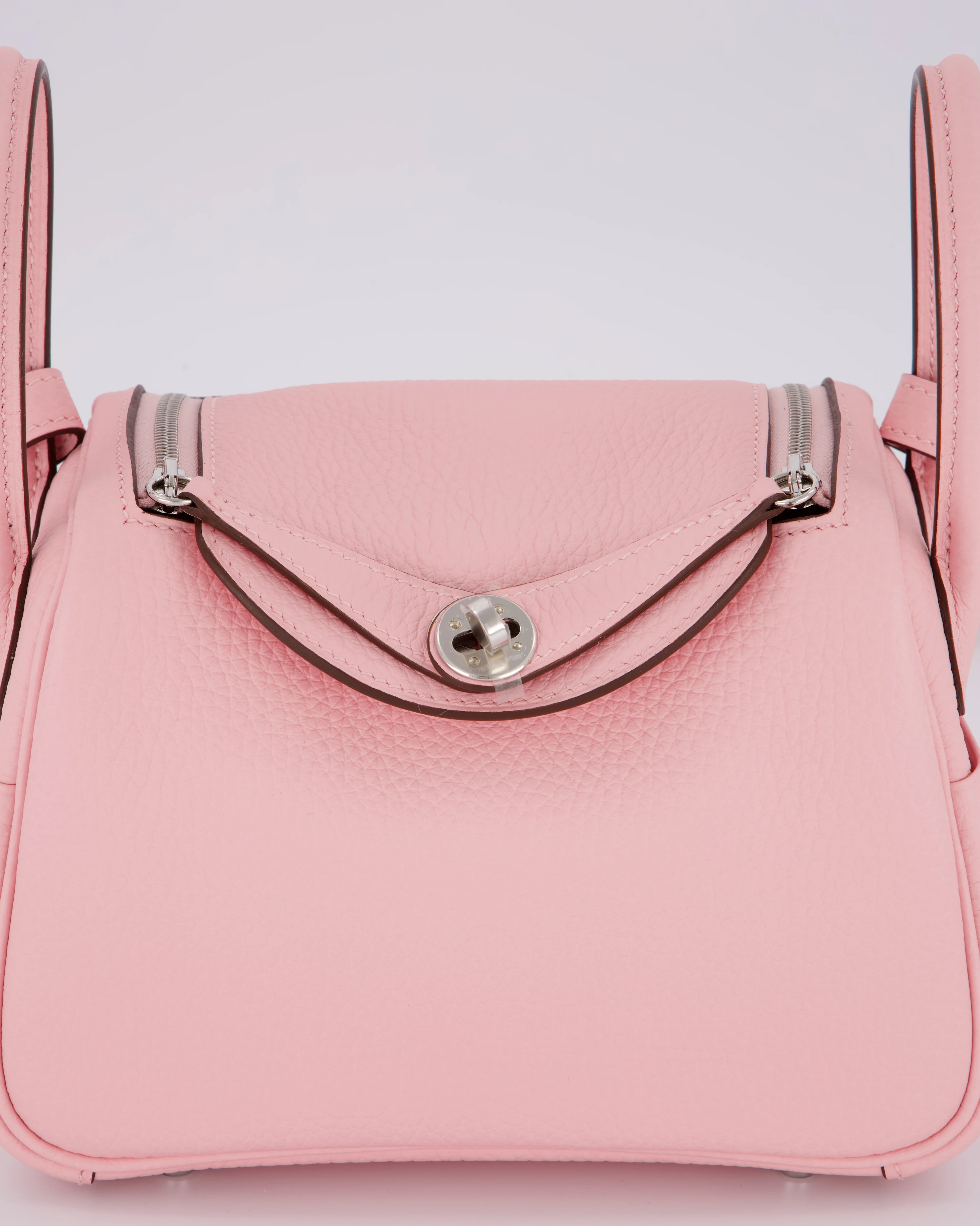 *SUPER HOT* Hermès Mini Lindy II Bag in Rose Sakura Taurillon Clemence Leather with Palladium Hardware - Image 10
