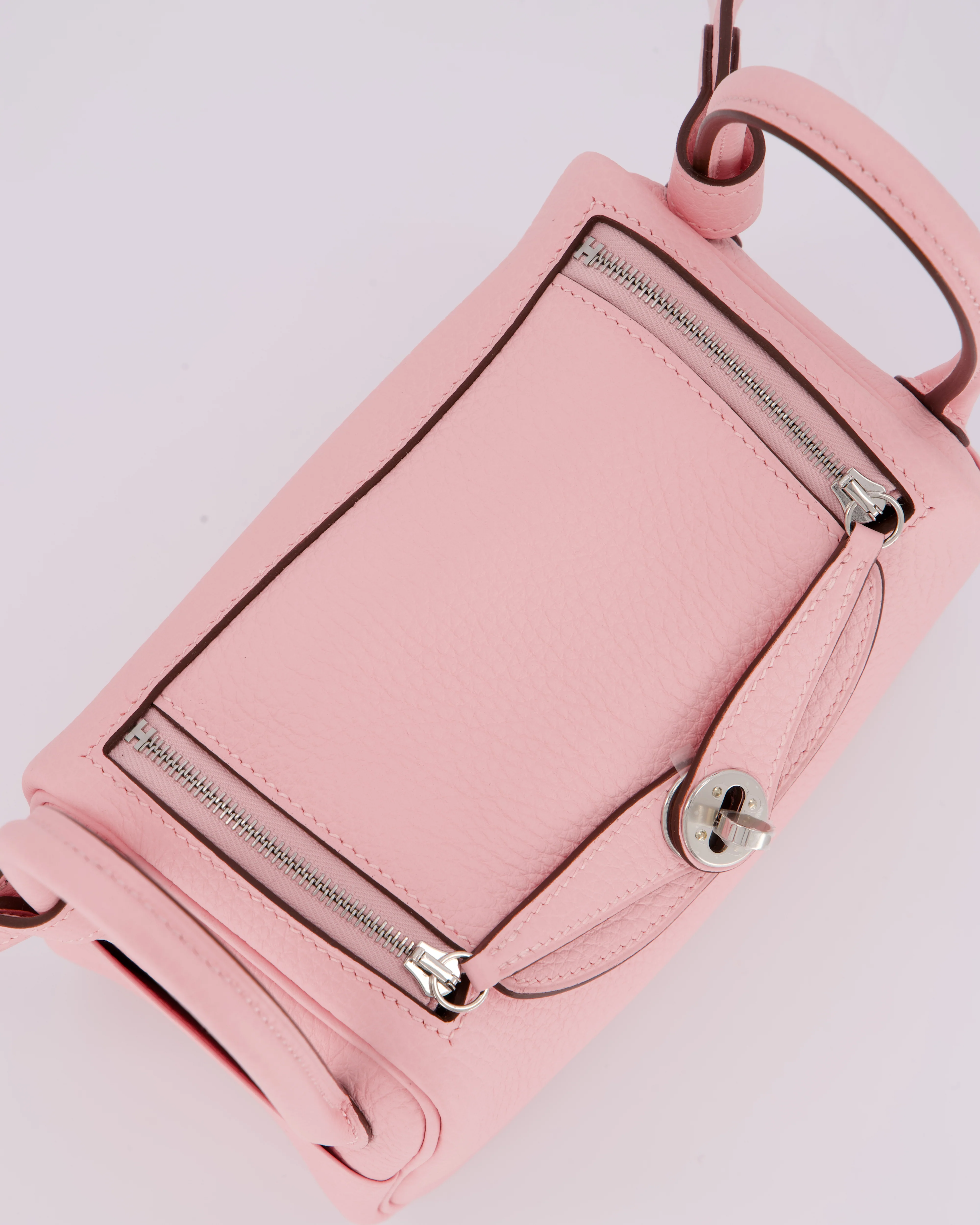 *SUPER HOT* Hermès Mini Lindy II Bag in Rose Sakura Taurillon Clemence Leather with Palladium Hardware - Image 11