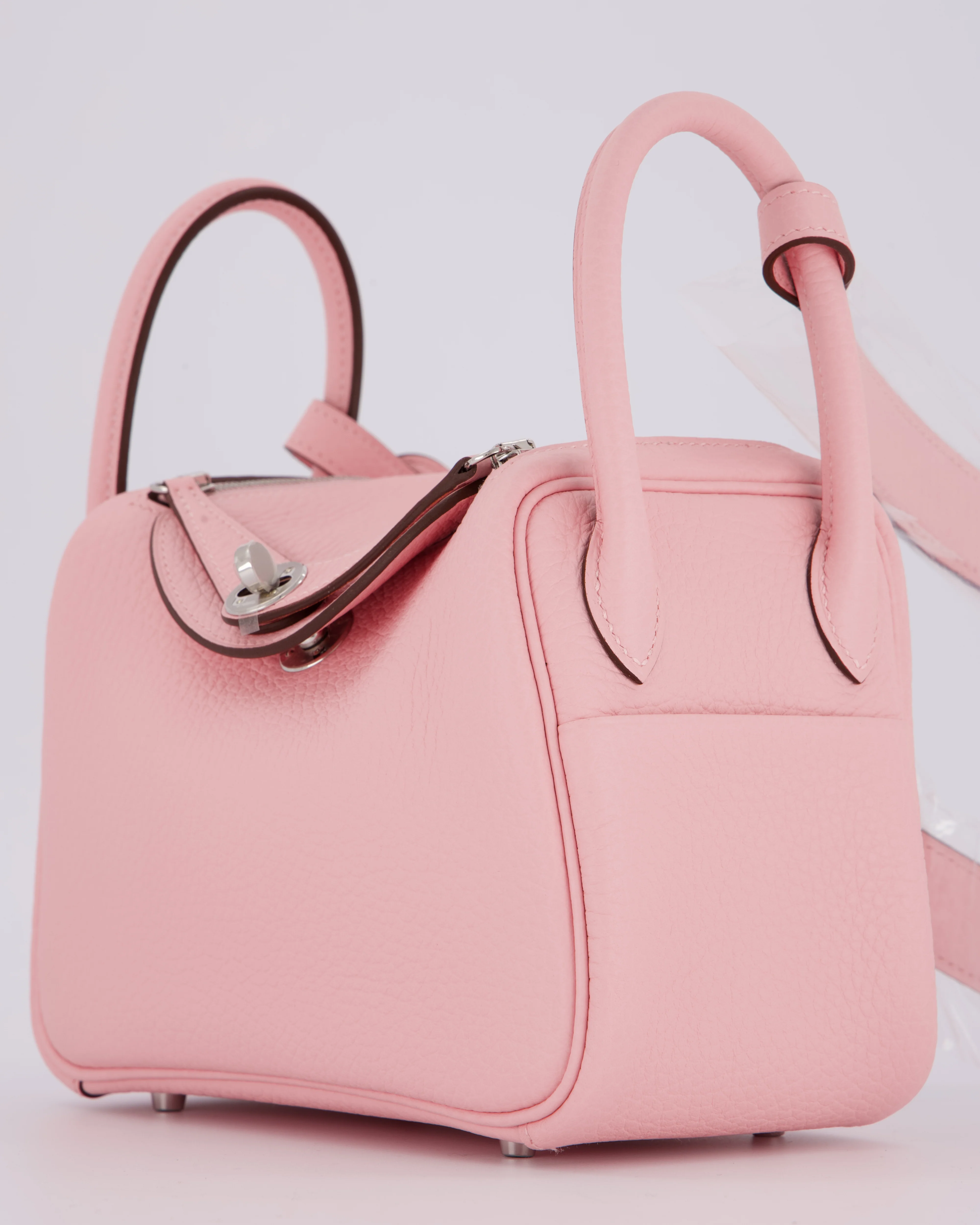 *SUPER HOT* Hermès Mini Lindy II Bag in Rose Sakura Taurillon Clemence Leather with Palladium Hardware - Image 16