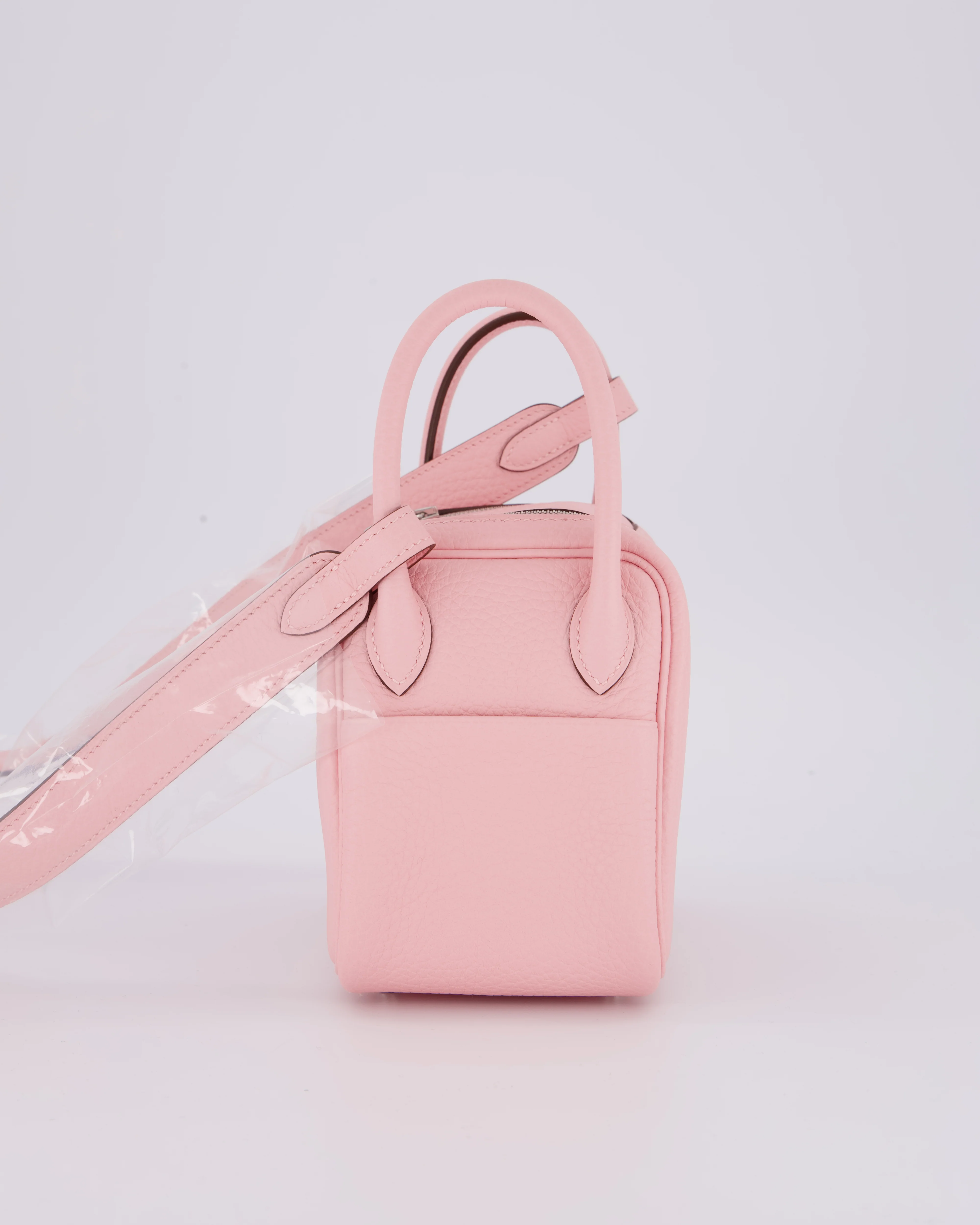 *SUPER HOT* Hermès Mini Lindy II Bag in Rose Sakura Taurillon Clemence Leather with Palladium Hardware - Image 8