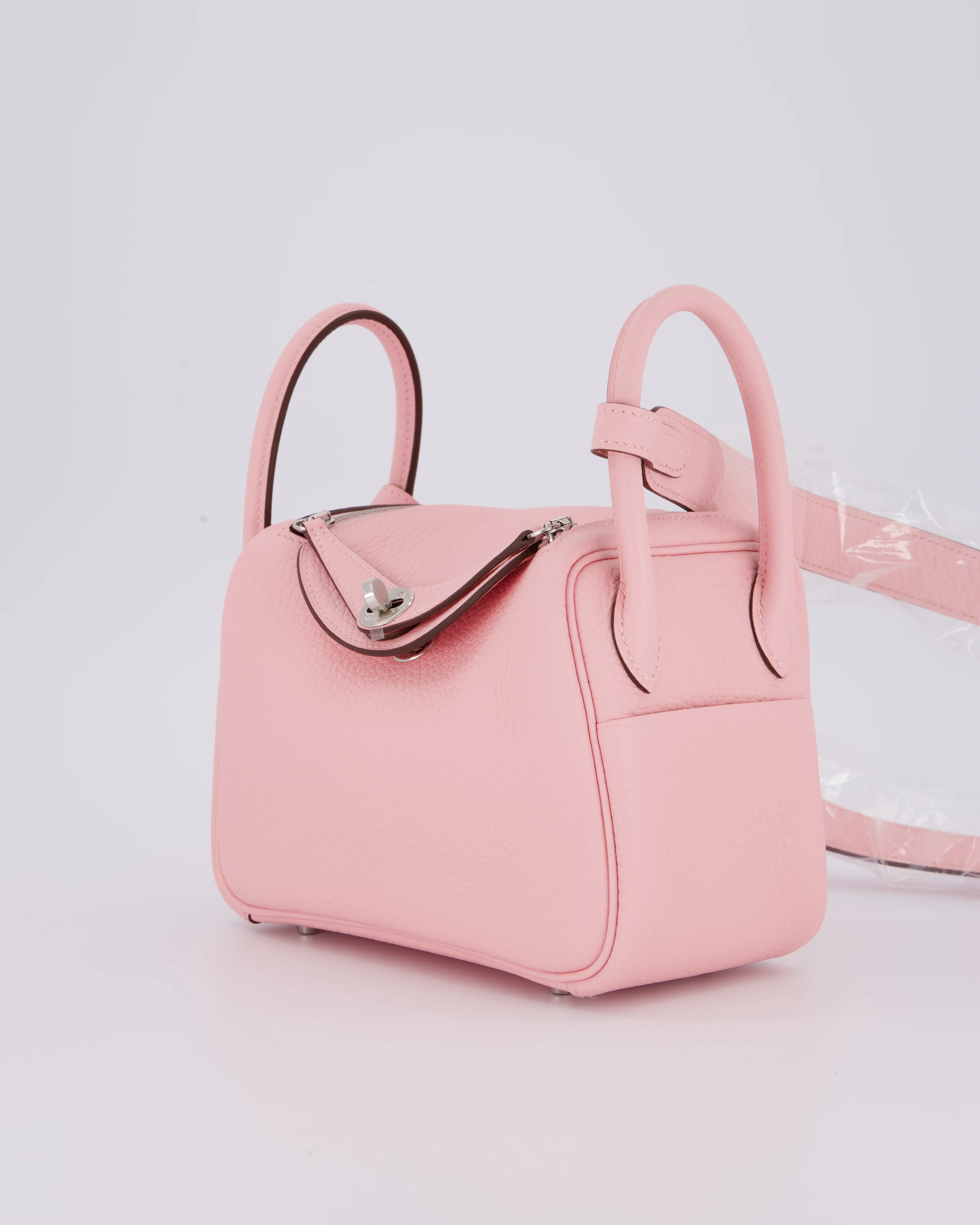 *SUPER HOT* Hermès Mini Lindy II Bag in Rose Sakura Taurillon Clemence Leather with Palladium Hardware - Image 9