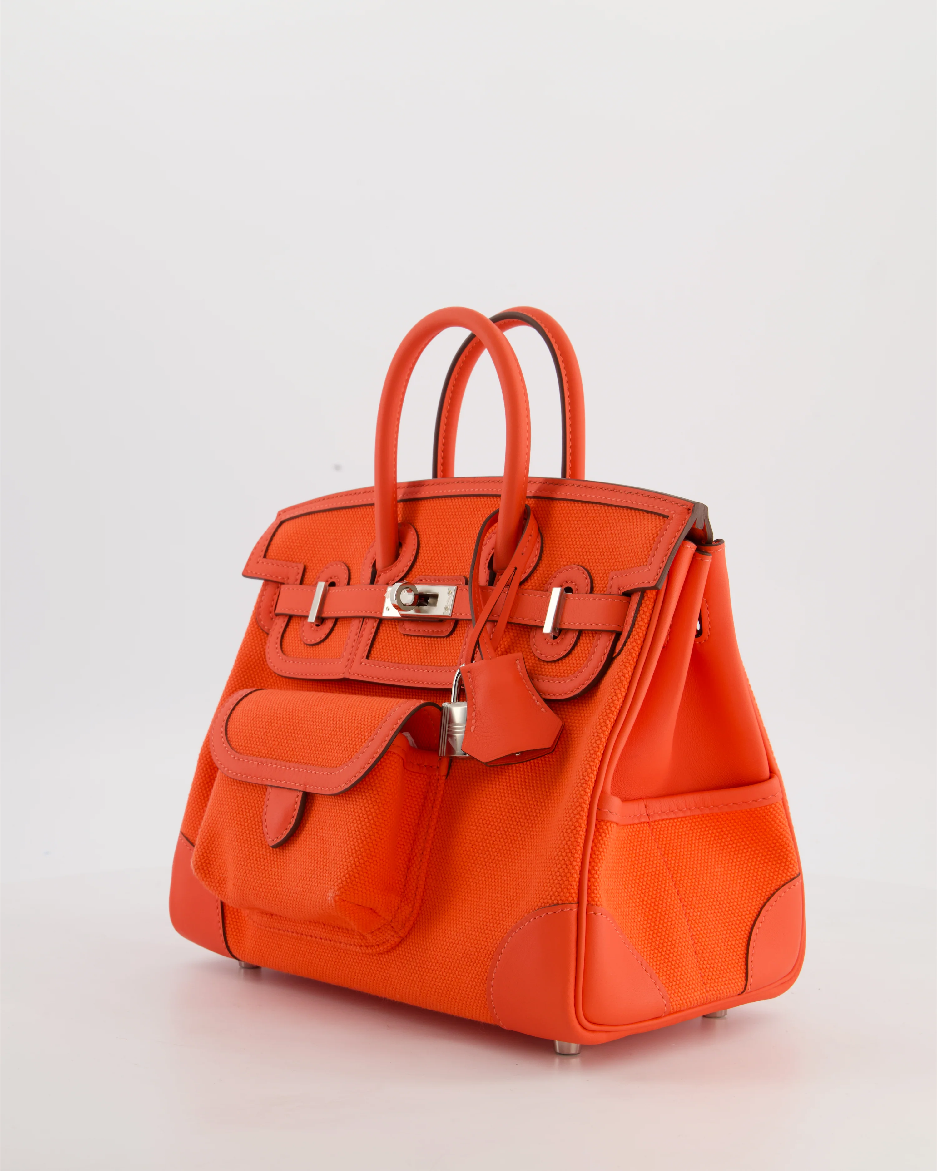 *SUPER HOT & RARE* Hermès Birkin 25 Cargo Bag in Orange Field Toile Goeland and Orange Field Swift Leather with Palladium Hardware - Image 10