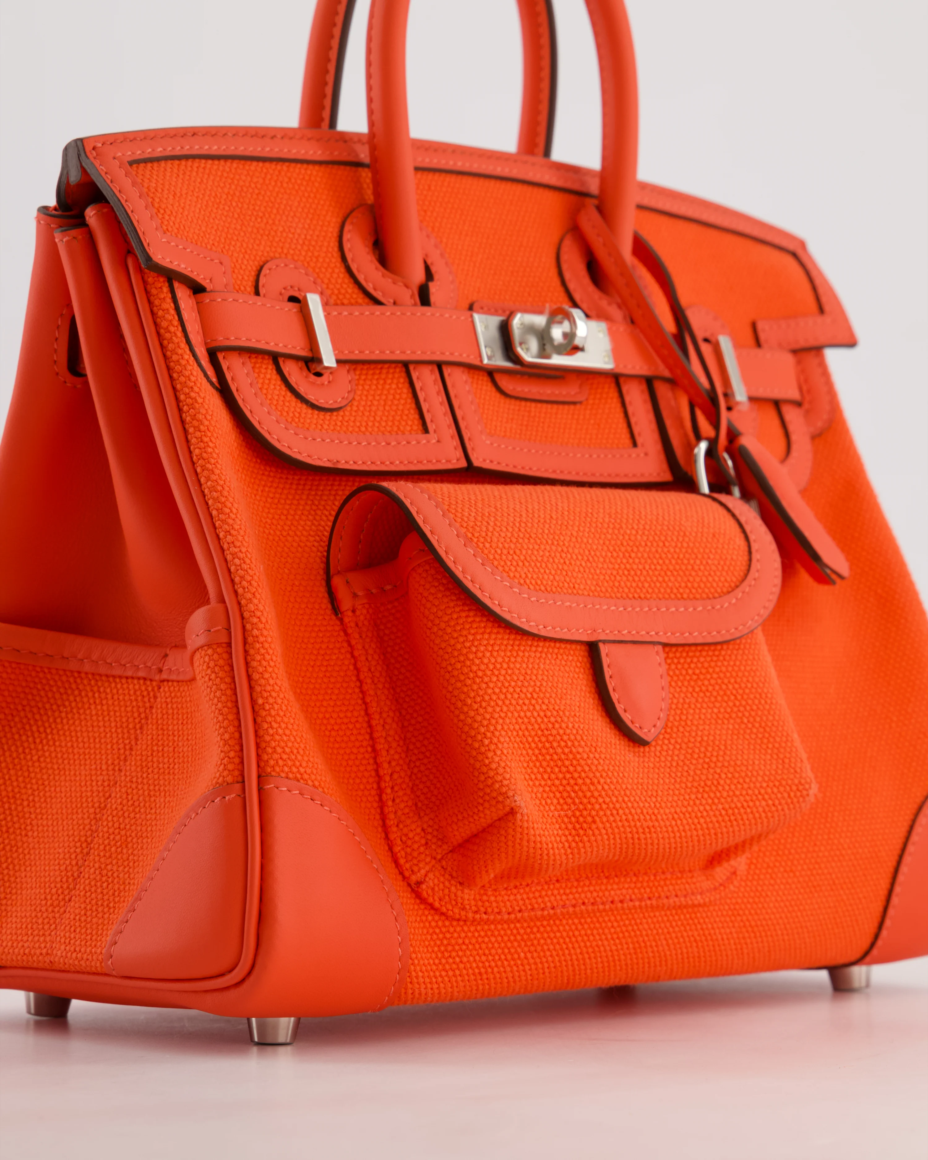 *SUPER HOT & RARE* Hermès Birkin 25 Cargo Bag in Orange Field Toile Goeland and Orange Field Swift Leather with Palladium Hardware - Image 11
