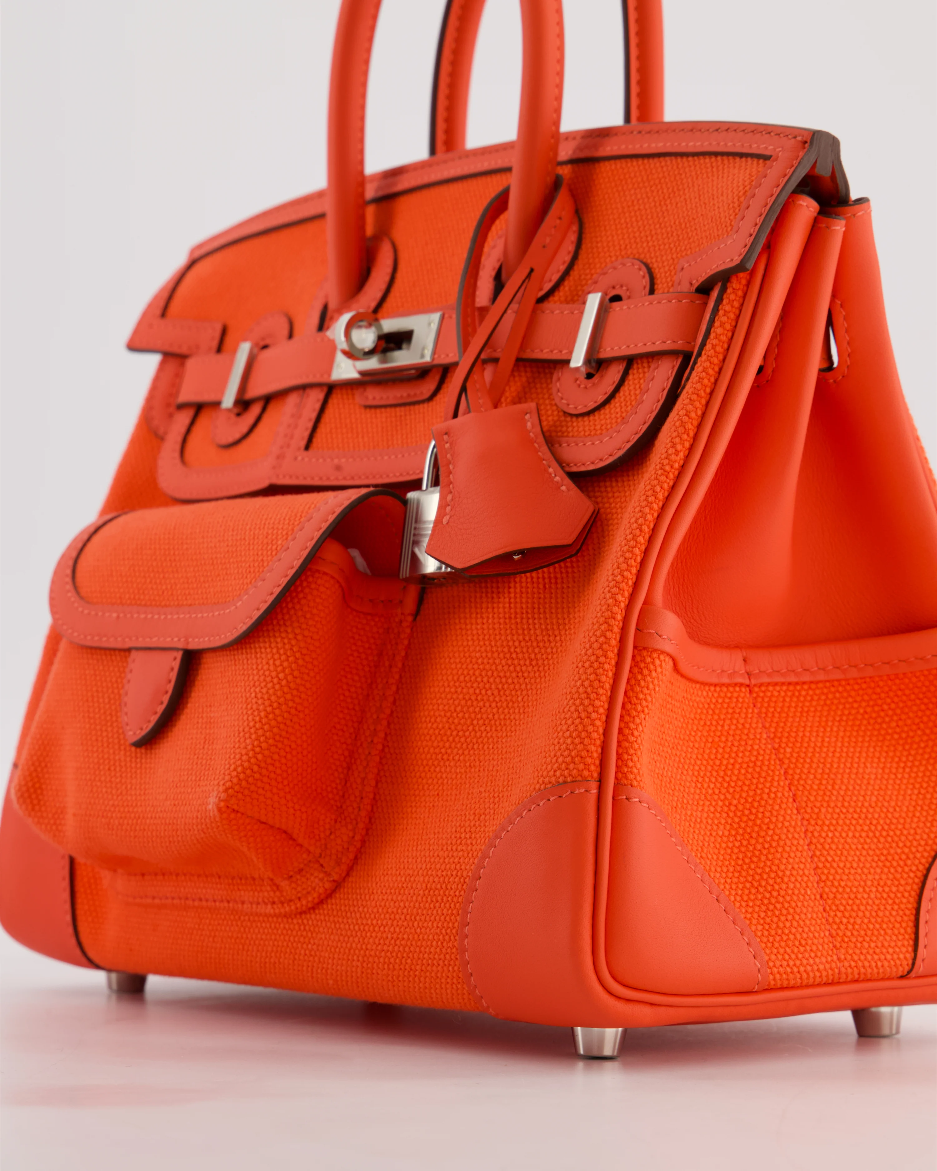 *SUPER HOT & RARE* Hermès Birkin 25 Cargo Bag in Orange Field Toile Goeland and Orange Field Swift Leather with Palladium Hardware - Image 12