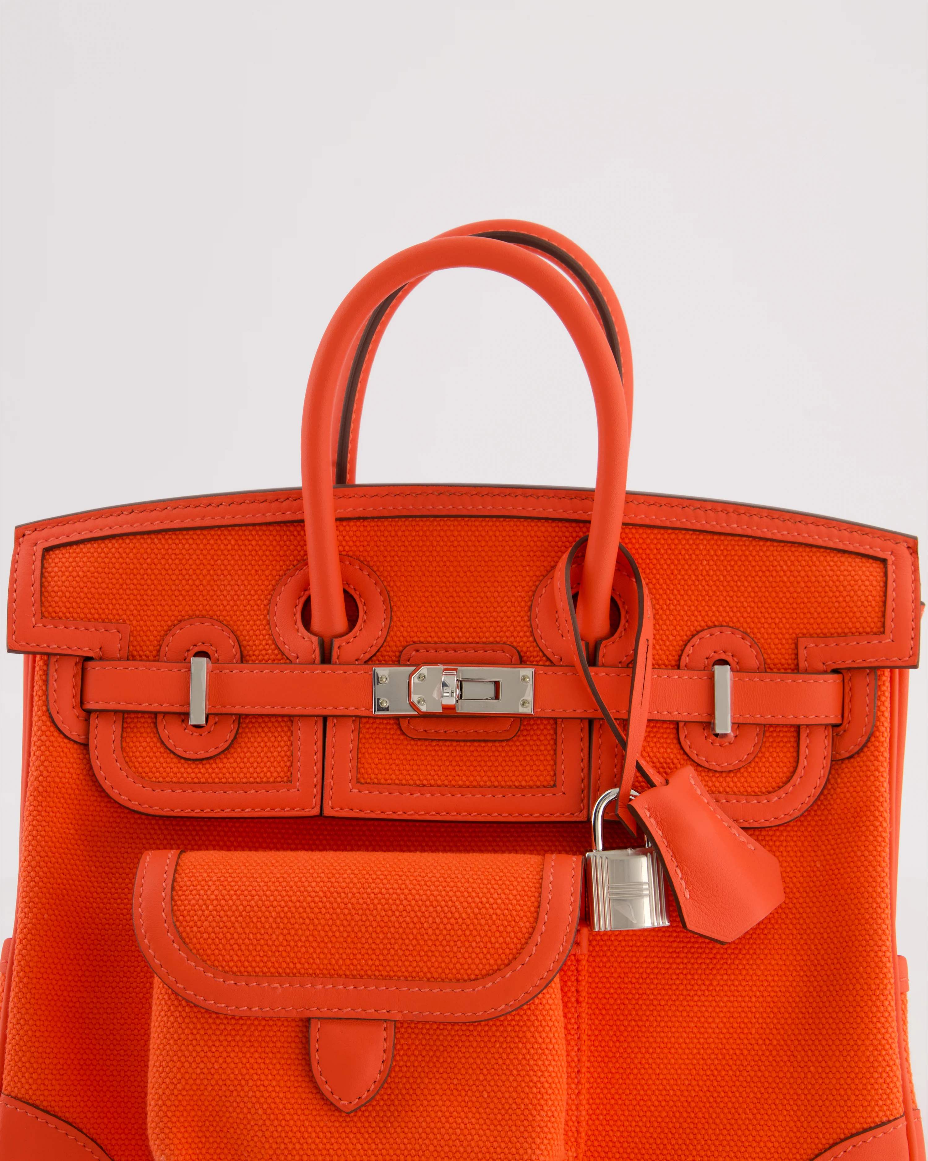 *SUPER HOT & RARE* Hermès Birkin 25 Cargo Bag in Orange Field Toile Goeland and Orange Field Swift Leather with Palladium Hardware - Image 16