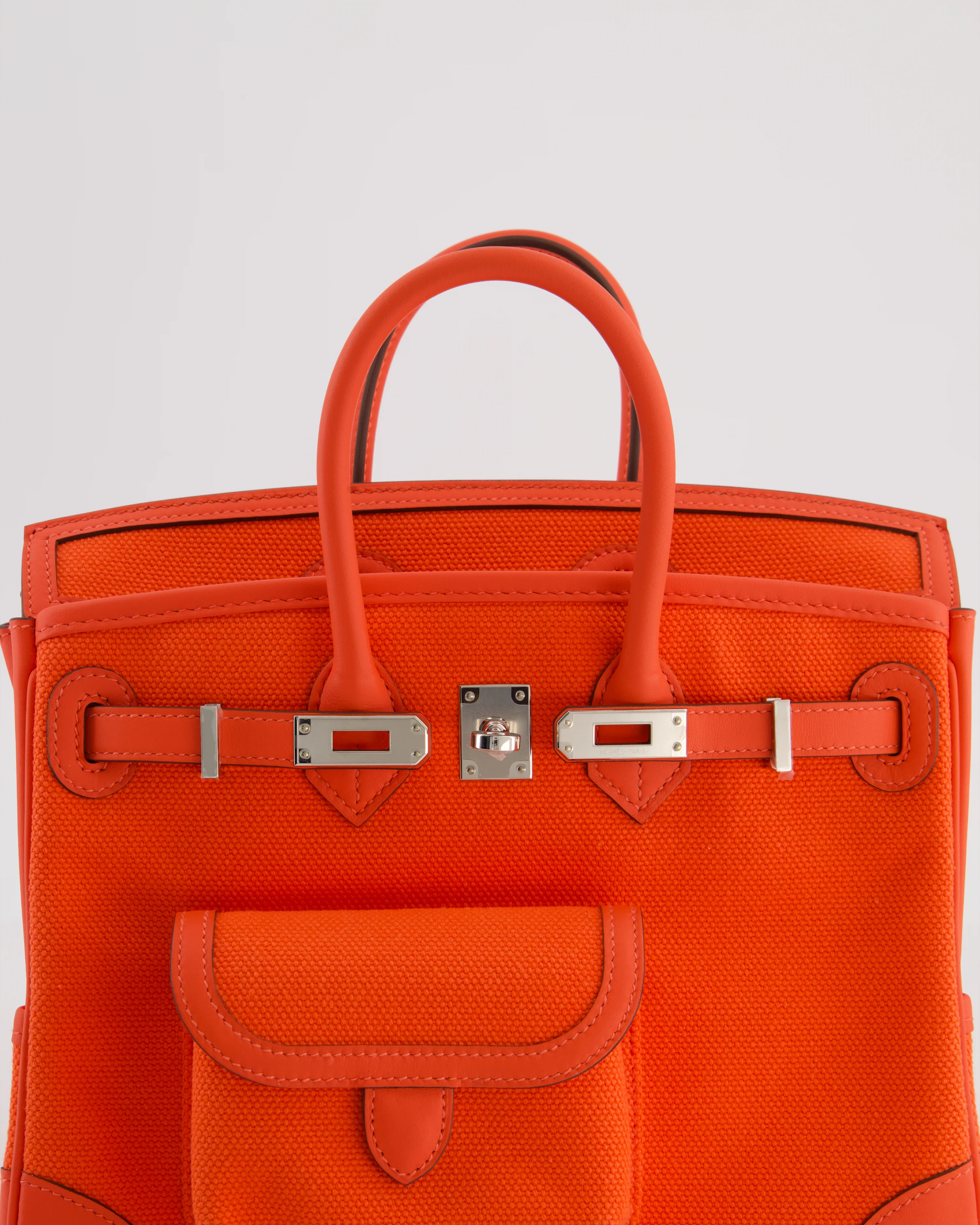 *SUPER HOT & RARE* Hermès Birkin 25 Cargo Bag in Orange Field Toile Goeland and Orange Field Swift Leather with Palladium Hardware - Image 17