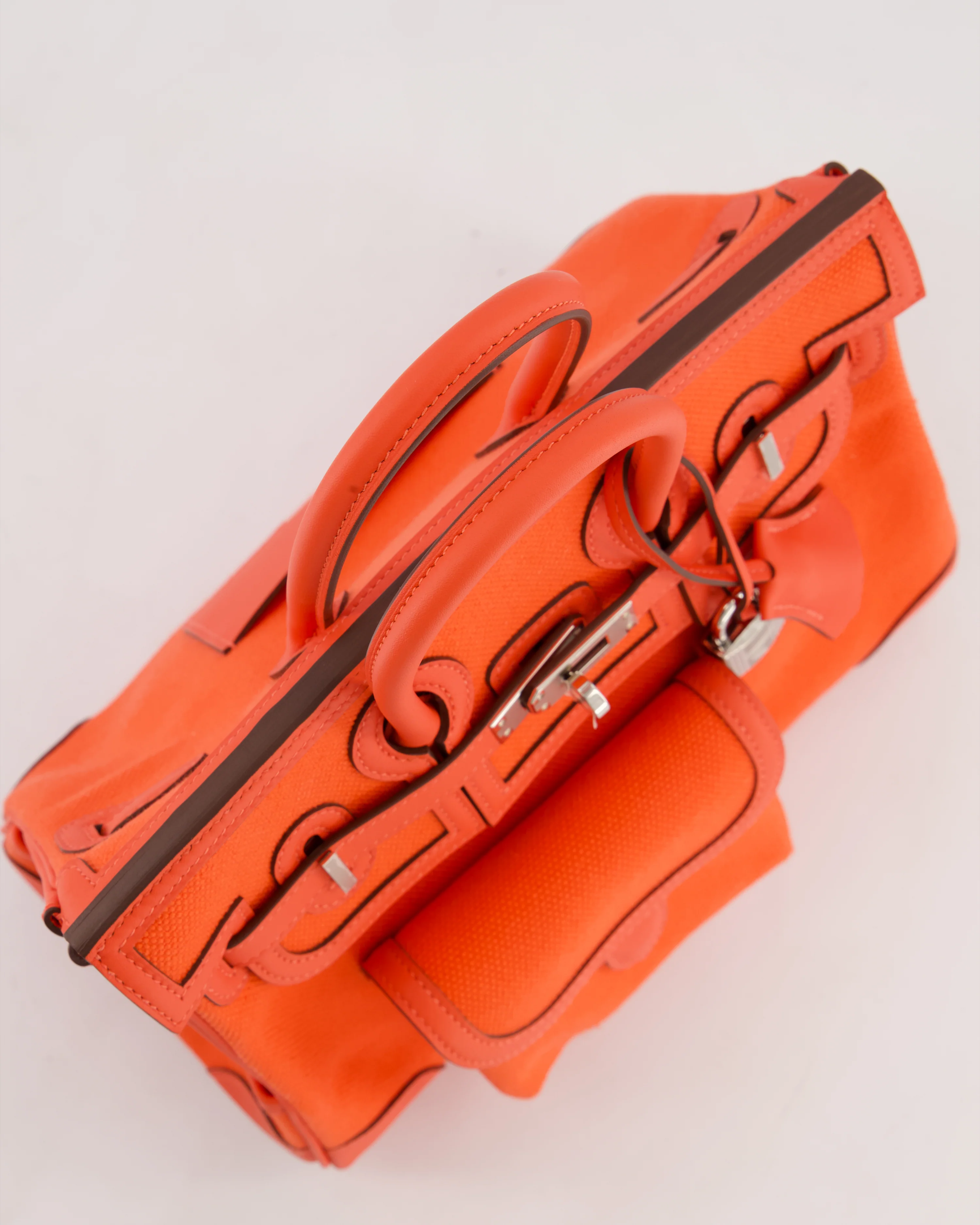 *SUPER HOT & RARE* Hermès Birkin 25 Cargo Bag in Orange Field Toile Goeland and Orange Field Swift Leather with Palladium Hardware - Image 18
