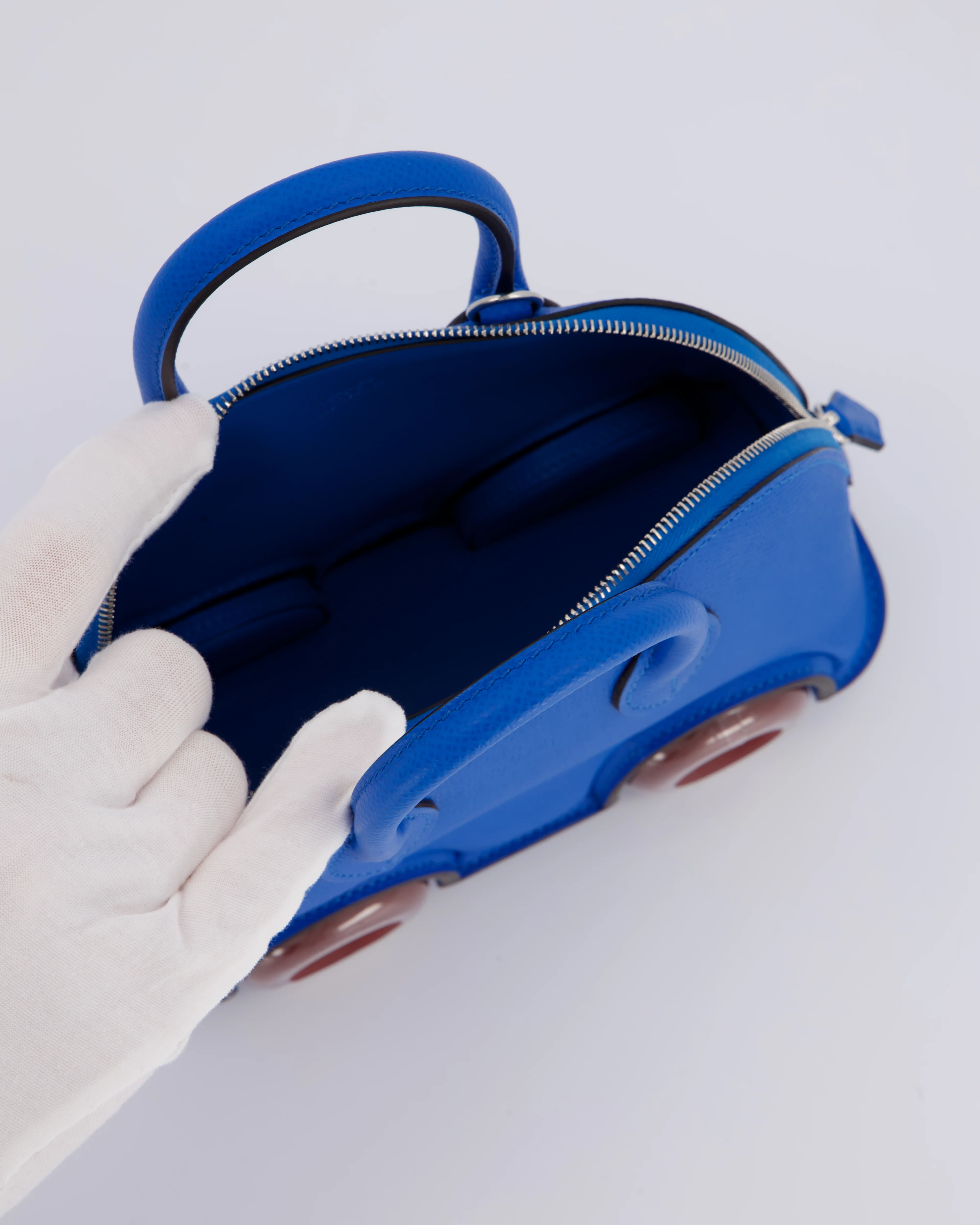 *SUPER RARE & HOT* Hermès Mini Bolide on Wheels Bag in Bleu Hydra Epsom Leather with Rouge H Wheels and Palladium Hardware - Image 15