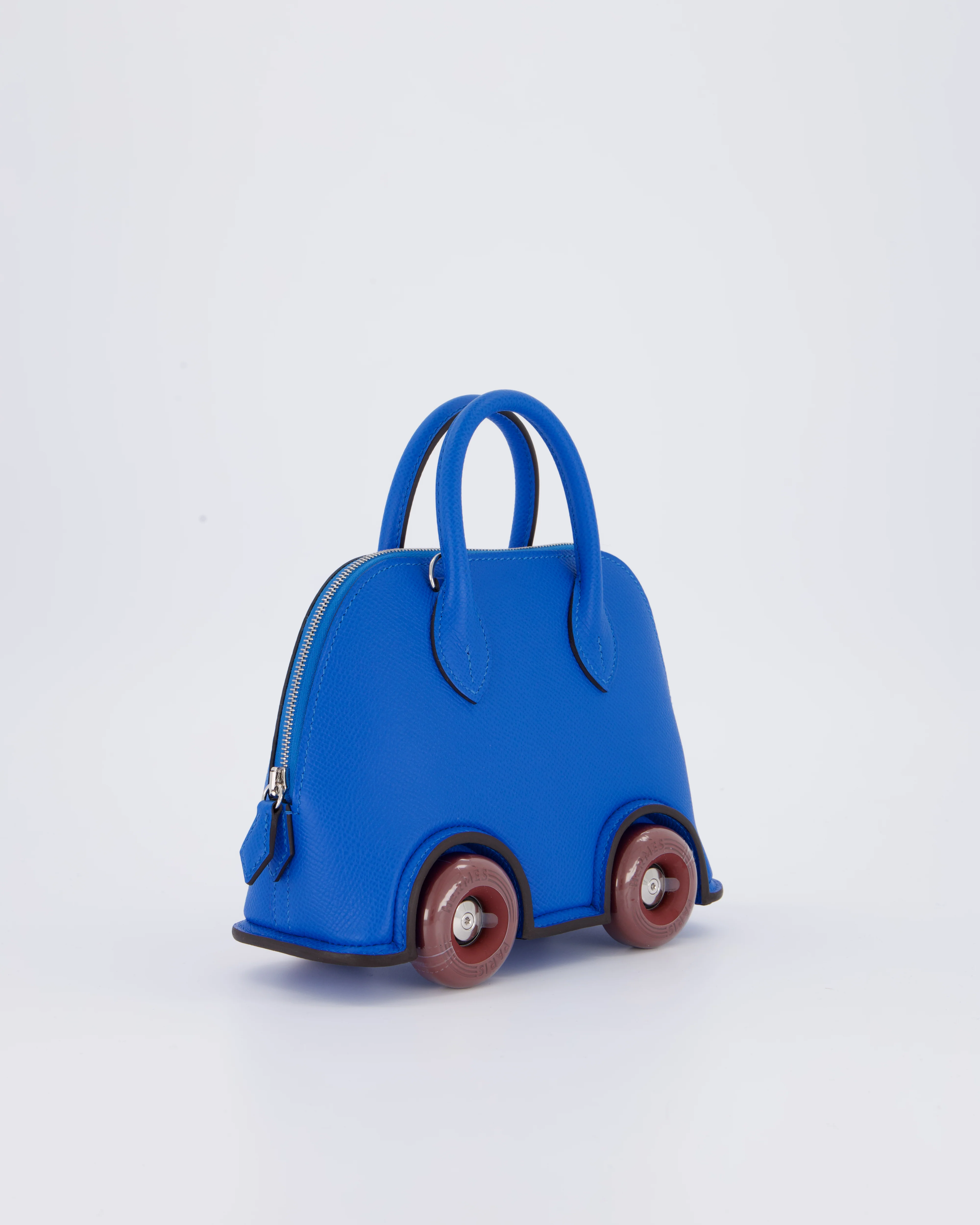 *SUPER RARE & HOT* Hermès Mini Bolide on Wheels Bag in Bleu Hydra Epsom Leather with Rouge H Wheels and Palladium Hardware - Image 3