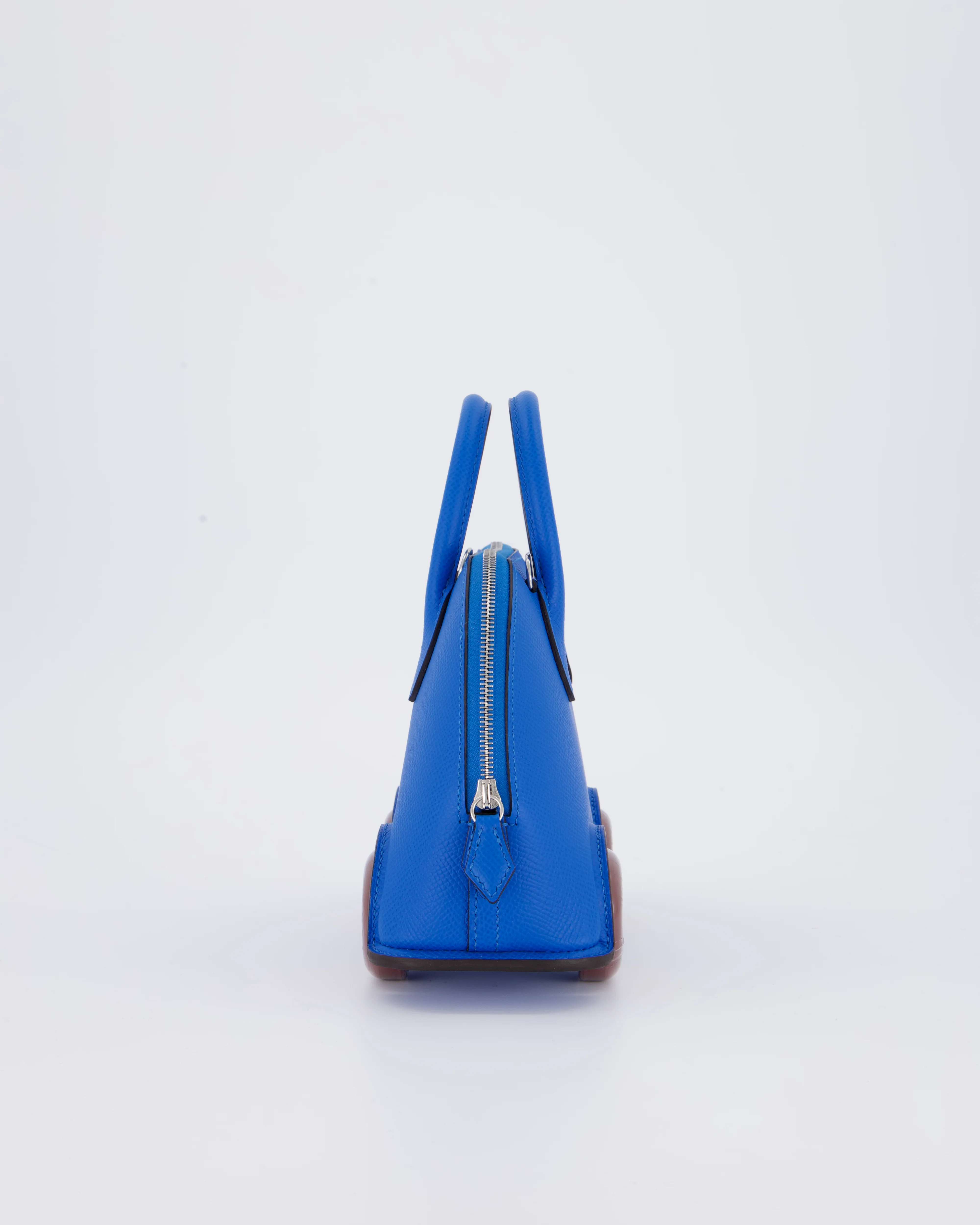 *SUPER RARE & HOT* Hermès Mini Bolide on Wheels Bag in Bleu Hydra Epsom Leather with Rouge H Wheels and Palladium Hardware - Image 4