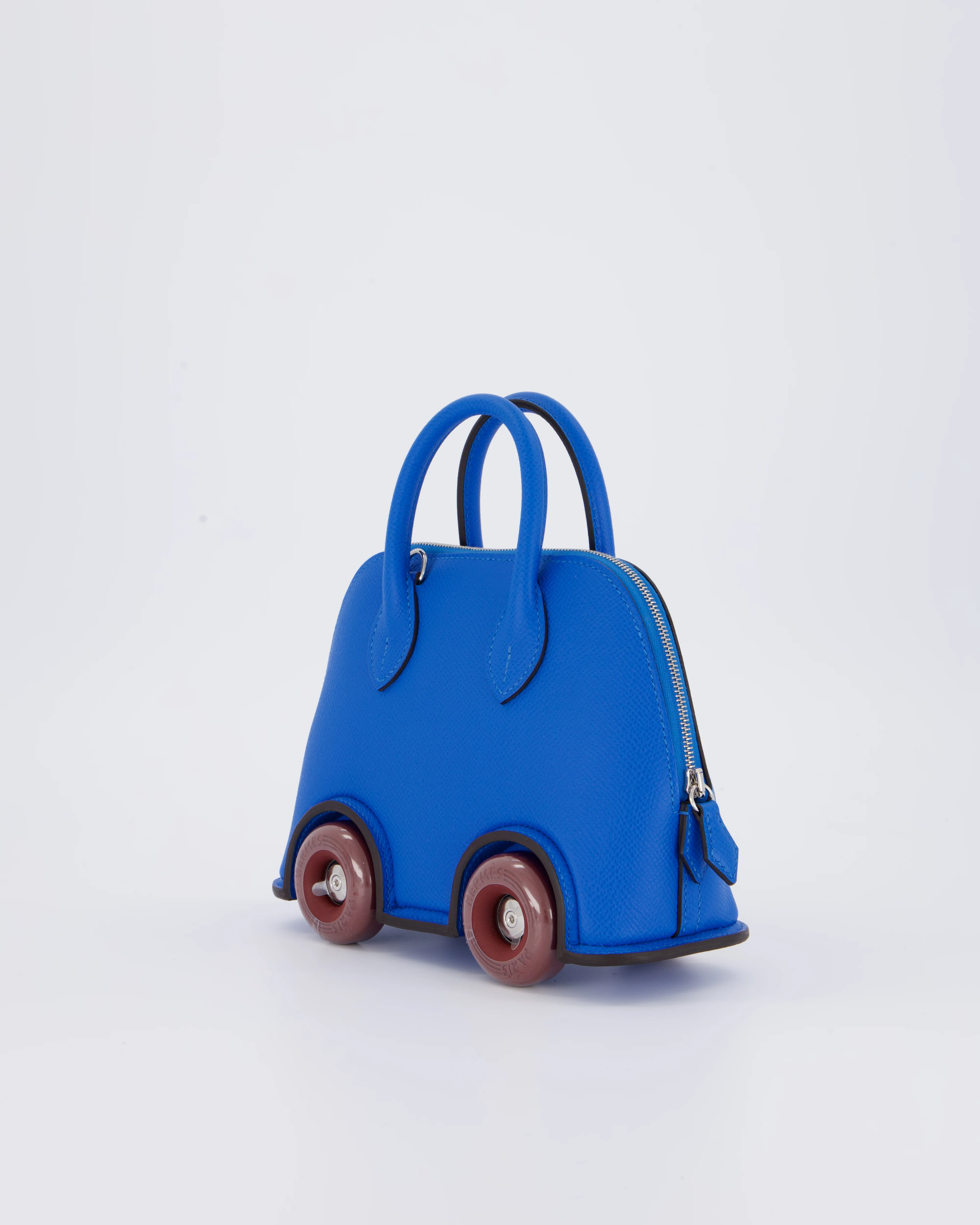 *SUPER RARE & HOT* Hermès Mini Bolide on Wheels Bag in Bleu Hydra Epsom Leather with Rouge H Wheels and Palladium Hardware - Image 5