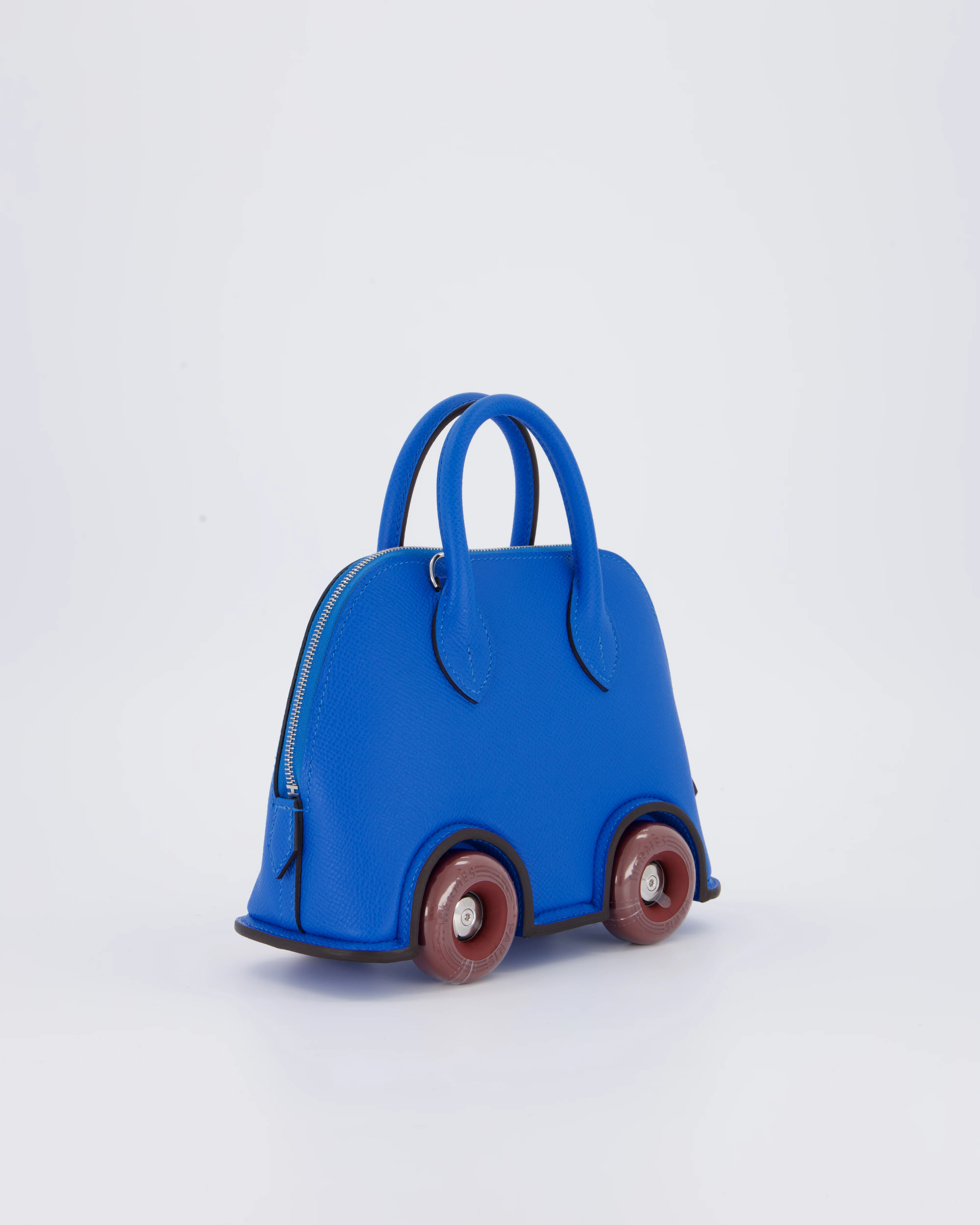 *SUPER RARE & HOT* Hermès Mini Bolide on Wheels Bag in Bleu Hydra Epsom Leather with Rouge H Wheels and Palladium Hardware - Image 6