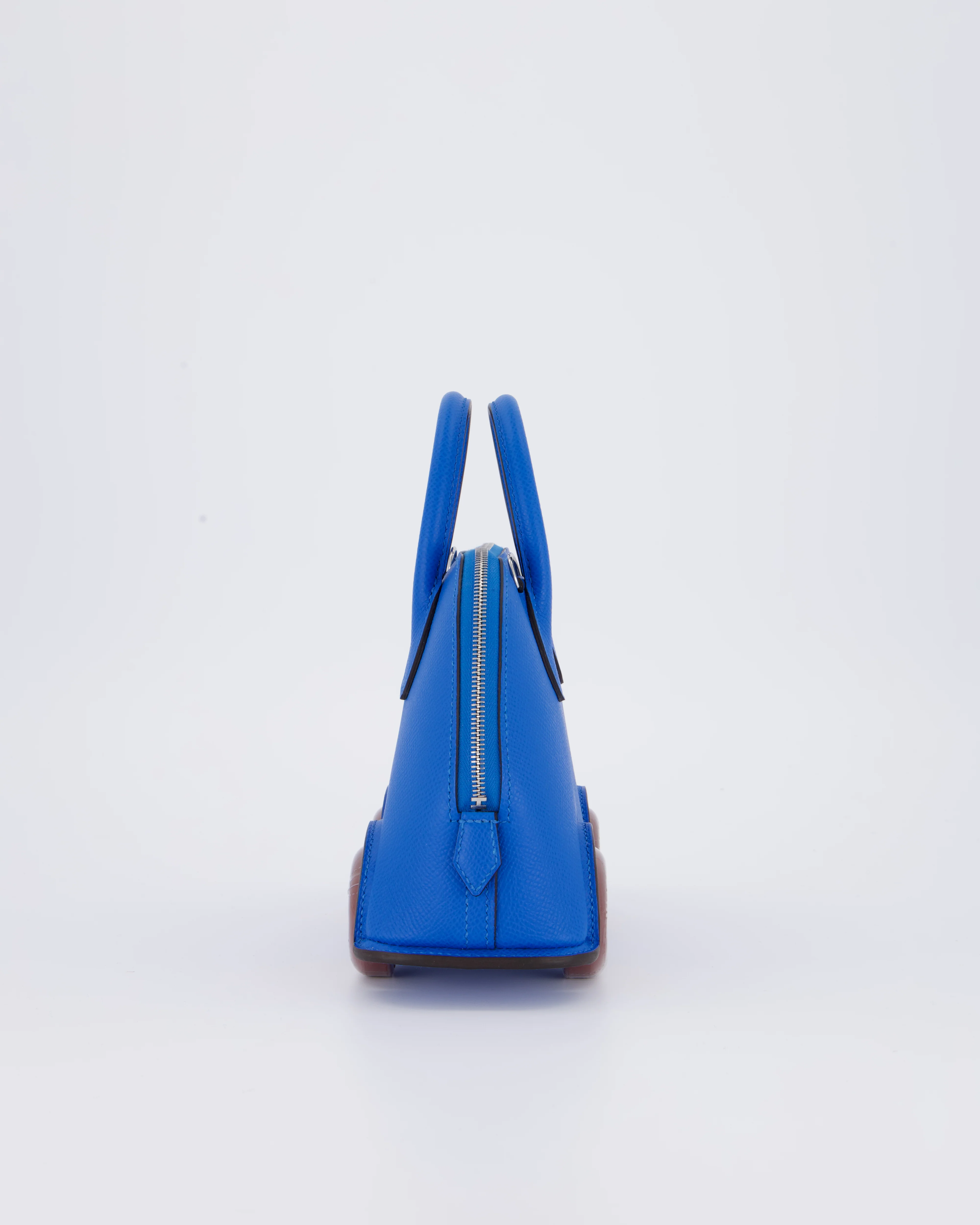 *SUPER RARE & HOT* Hermès Mini Bolide on Wheels Bag in Bleu Hydra Epsom Leather with Rouge H Wheels and Palladium Hardware - Image 7