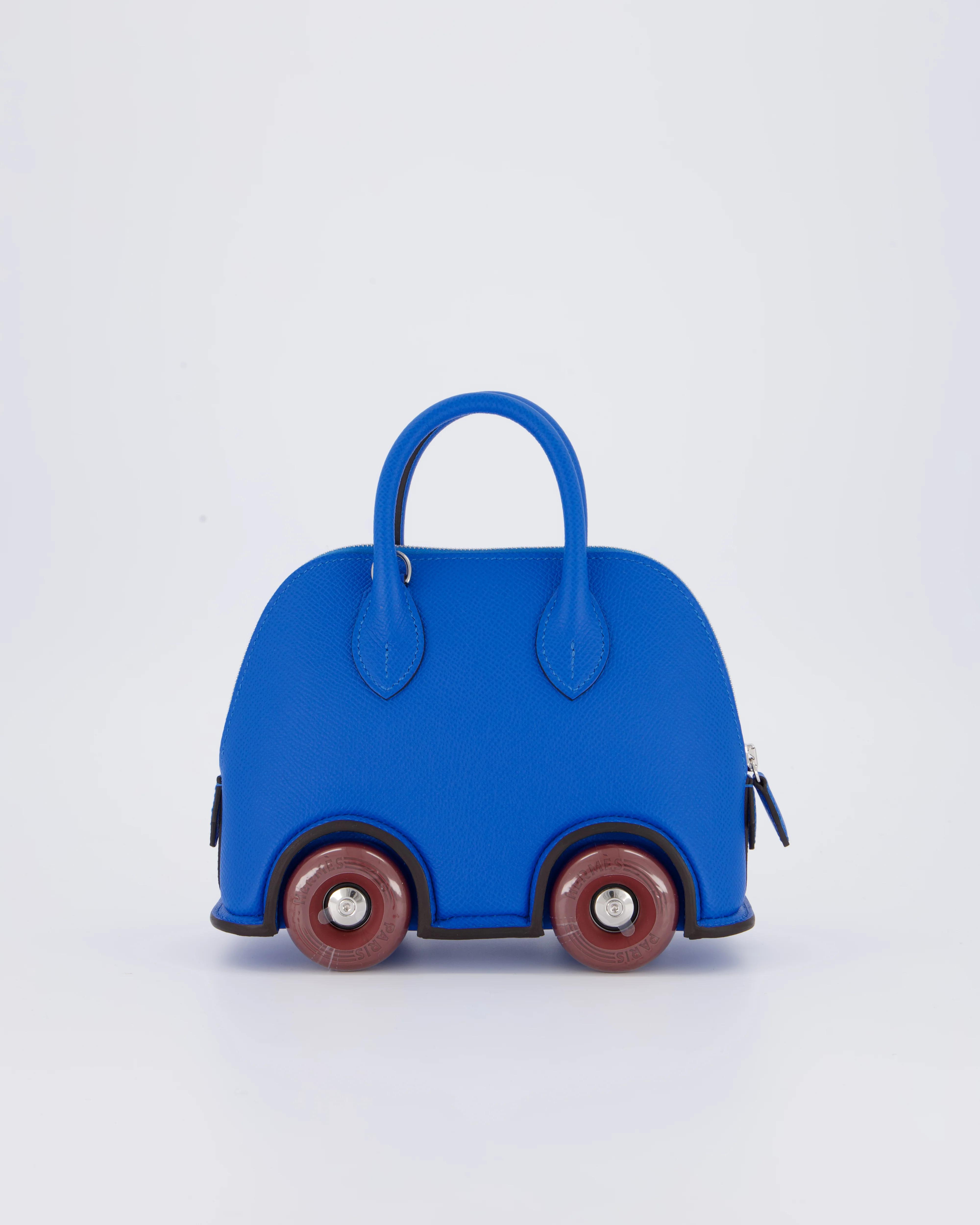*SUPER RARE & HOT* Hermès Mini Bolide on Wheels Bag in Bleu Hydra Epsom Leather with Rouge H Wheels and Palladium Hardware - Image 8