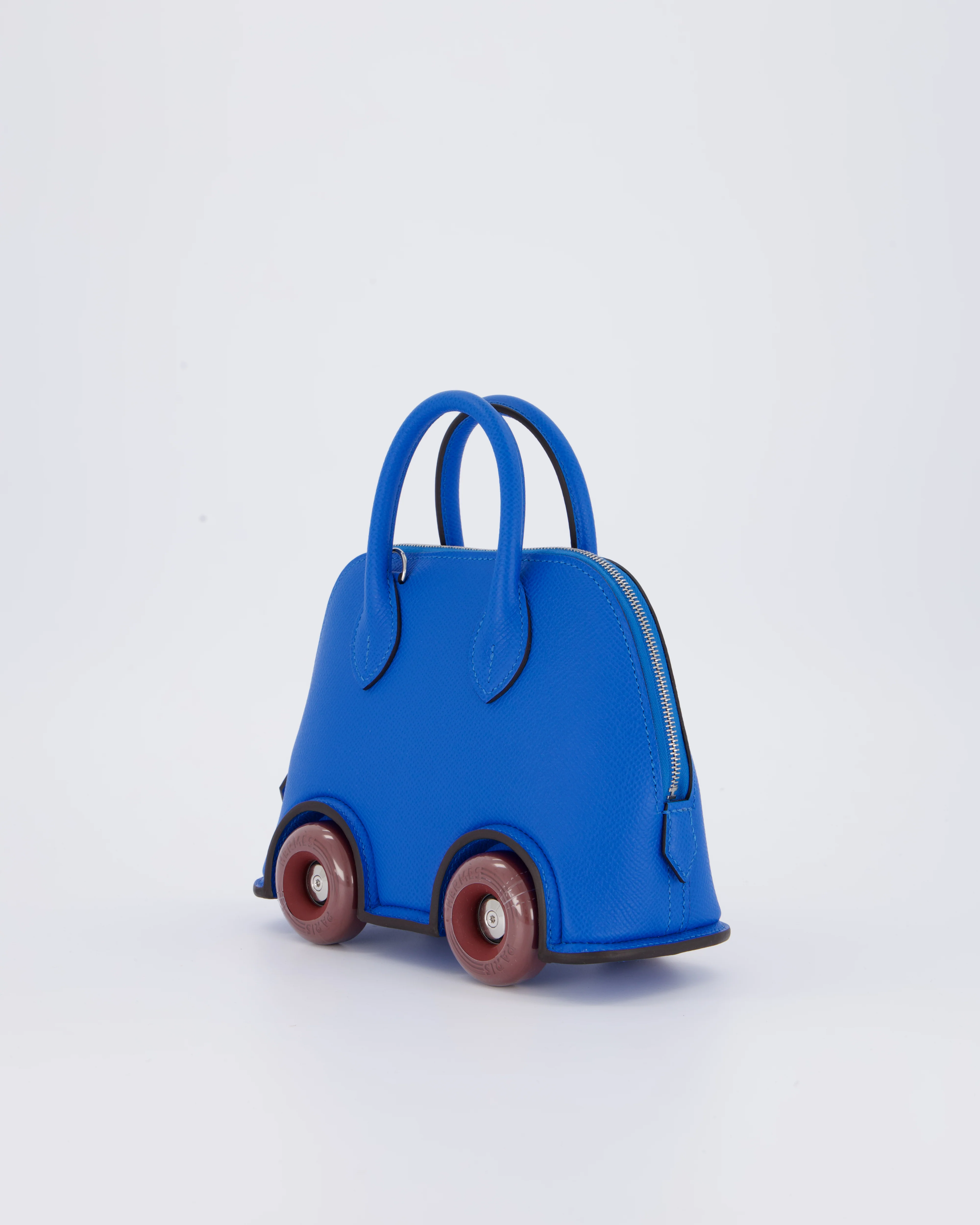 *SUPER RARE & HOT* Hermès Mini Bolide on Wheels Bag in Bleu Hydra Epsom Leather with Rouge H Wheels and Palladium Hardware - Image 9