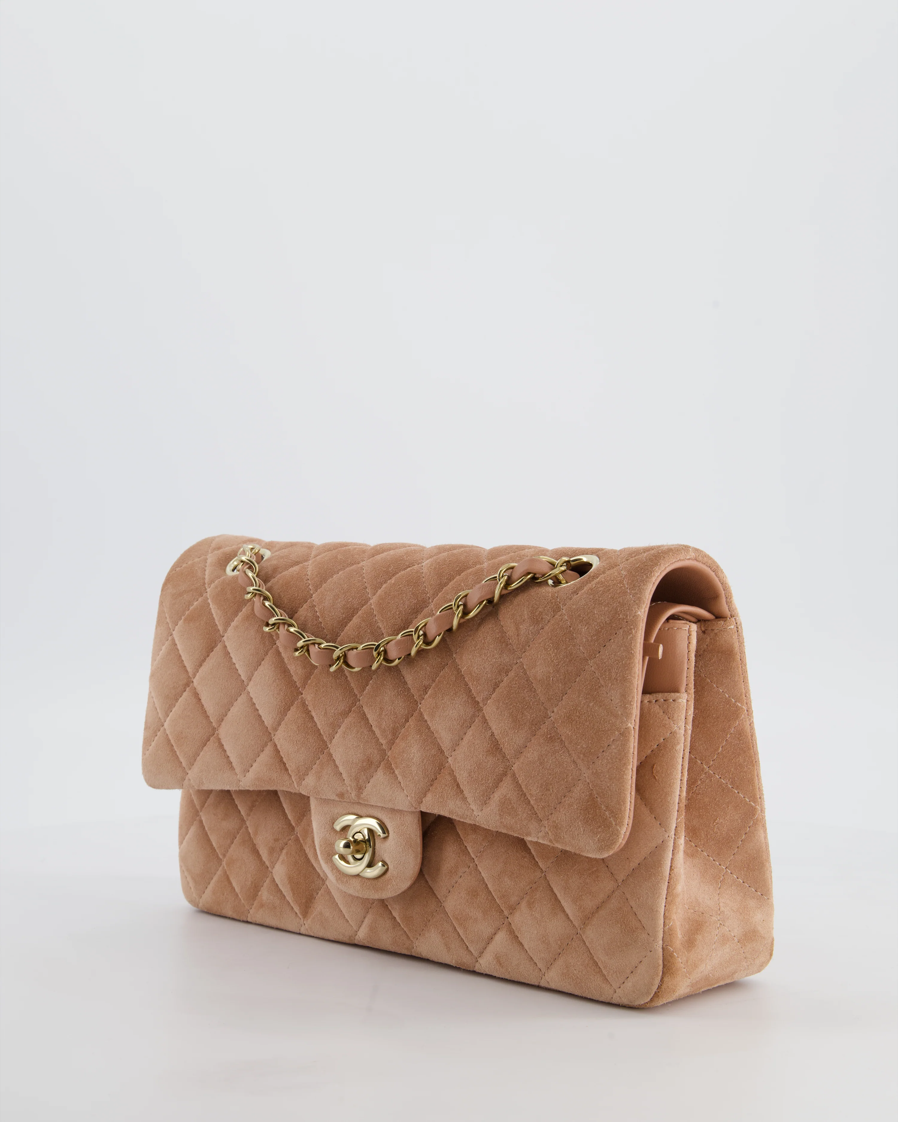*SUPER RARE* Chanel Caramel Medium Classic Double Flap Bag in Suede Leather with Champagne Gold Hardware - Image 10