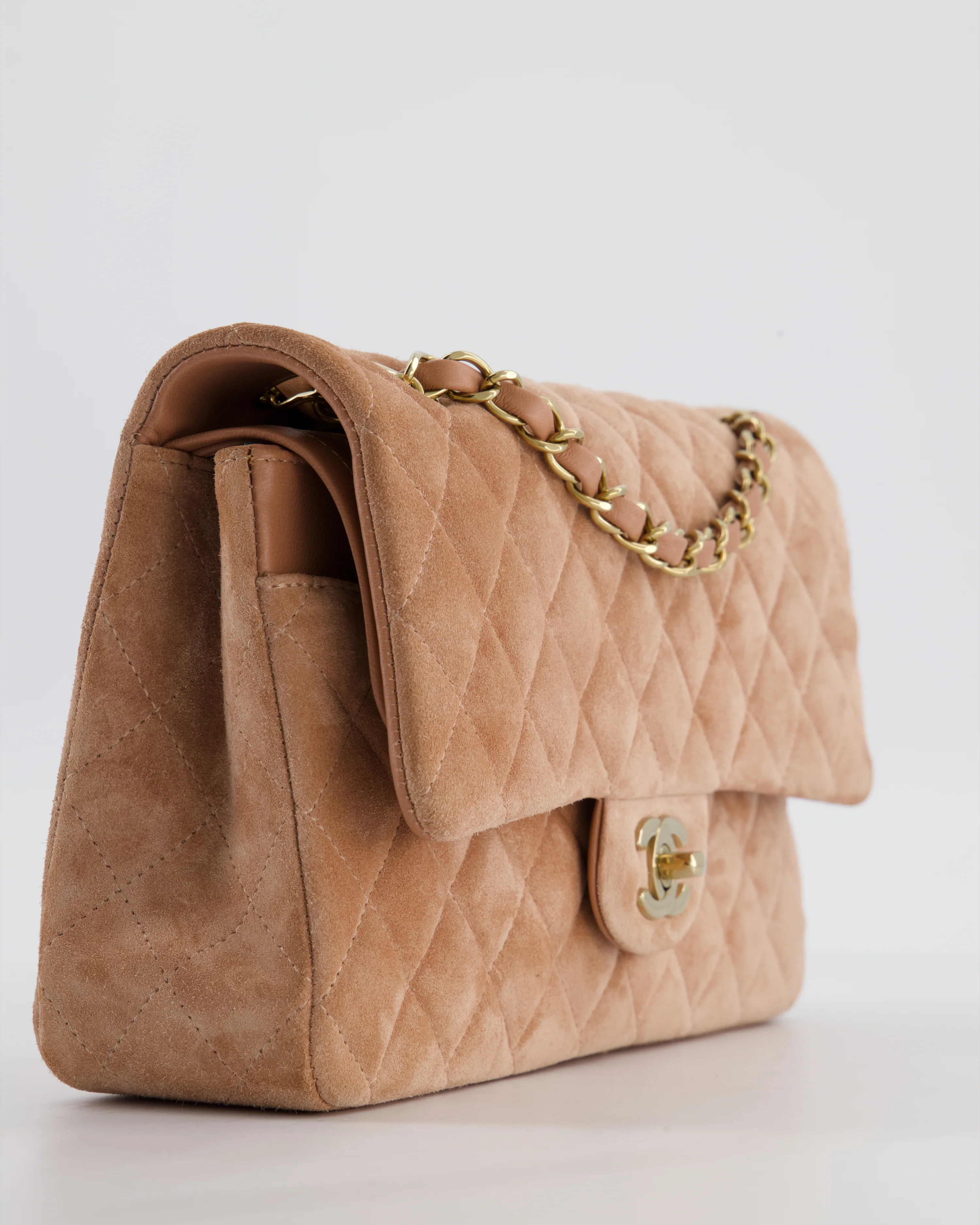 *SUPER RARE* Chanel Caramel Medium Classic Double Flap Bag in Suede Leather with Champagne Gold Hardware - Image 11
