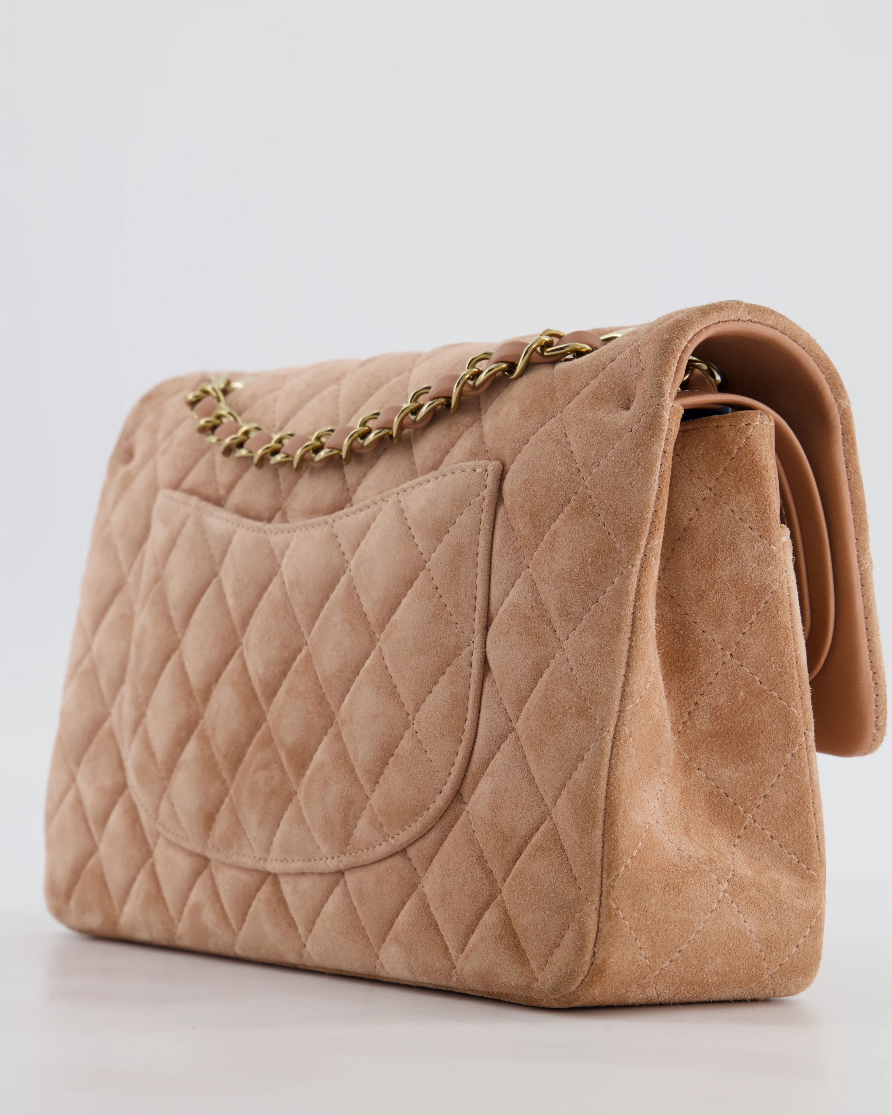 *SUPER RARE* Chanel Caramel Medium Classic Double Flap Bag in Suede Leather with Champagne Gold Hardware - Image 12