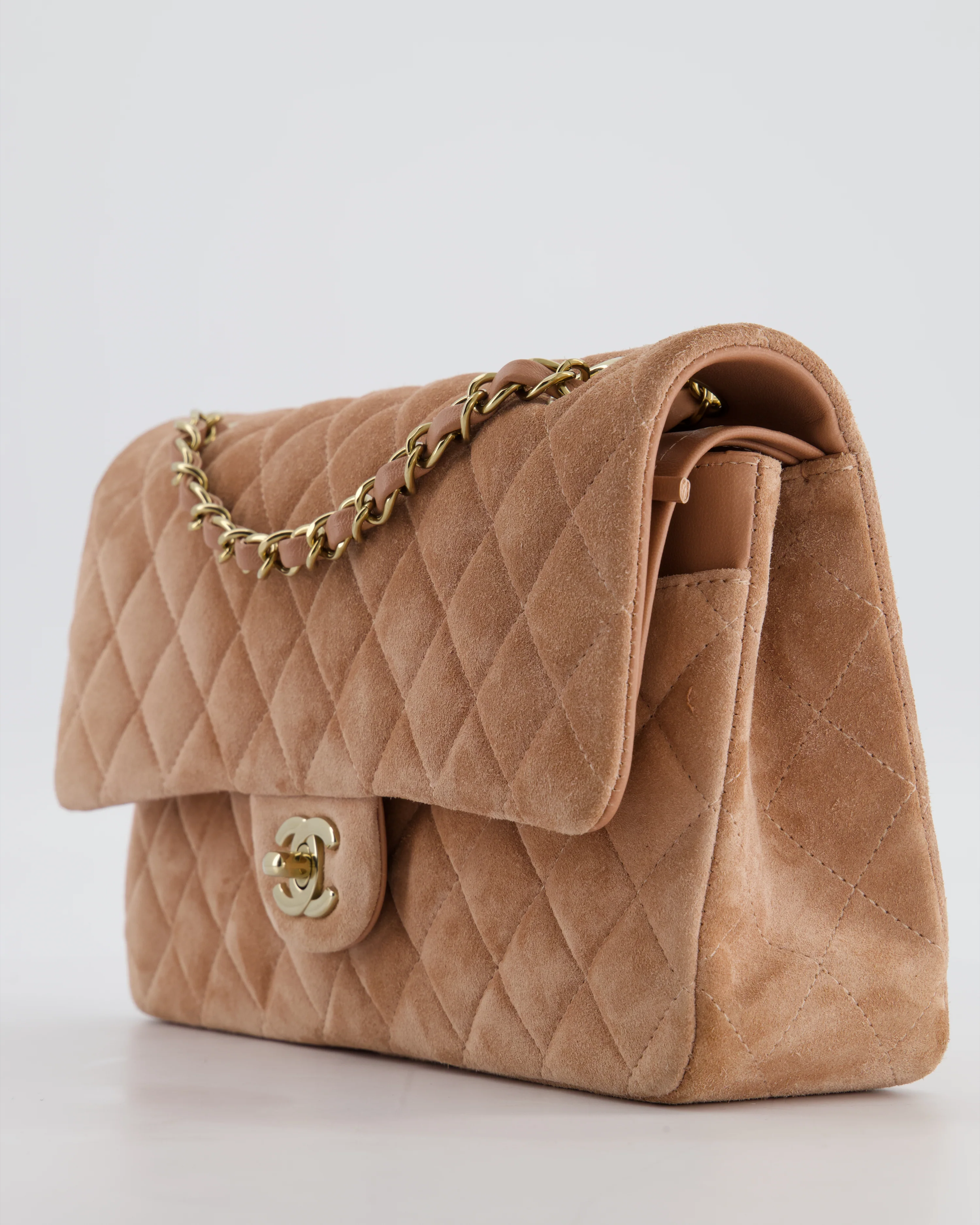*SUPER RARE* Chanel Caramel Medium Classic Double Flap Bag in Suede Leather with Champagne Gold Hardware - Image 13