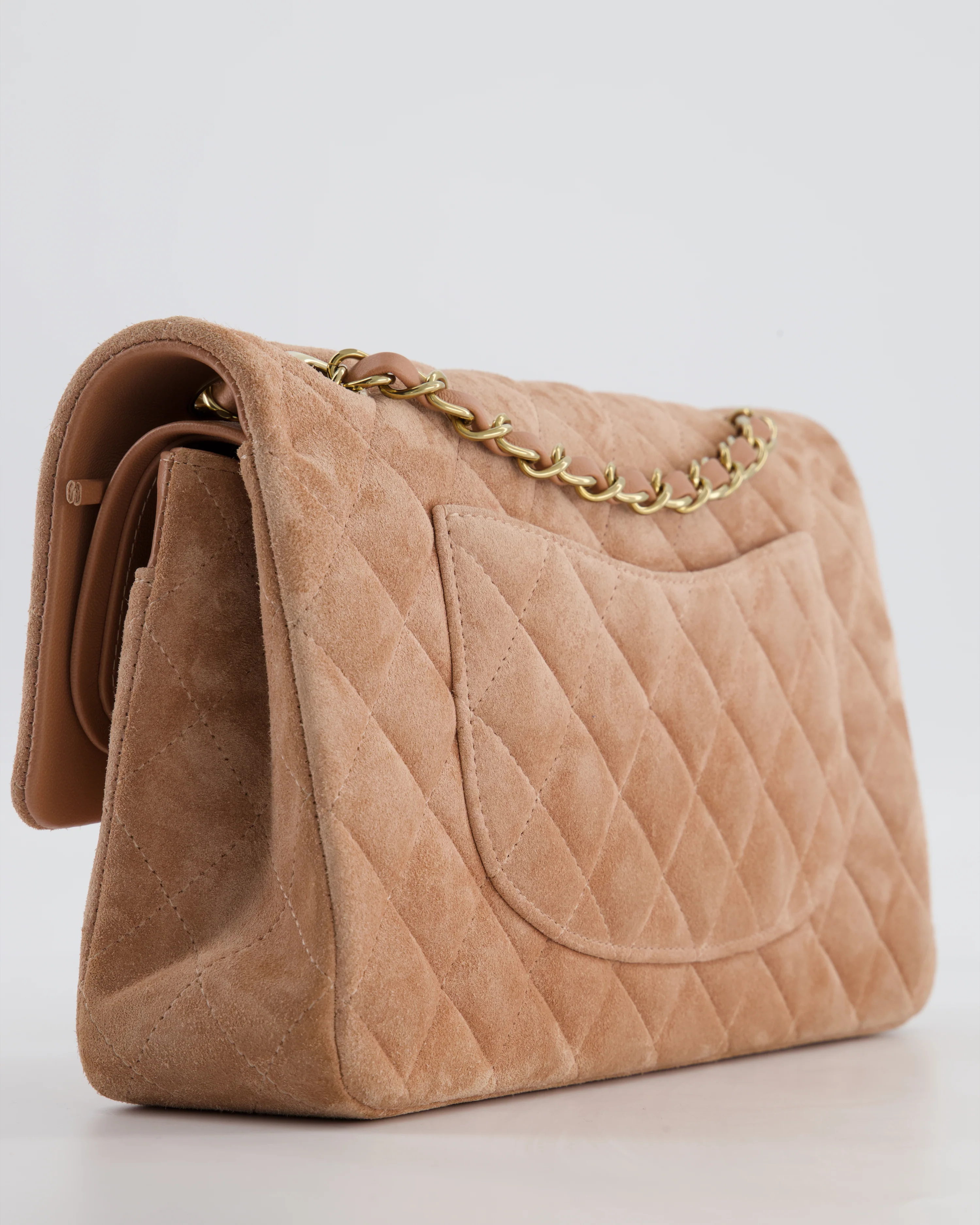 *SUPER RARE* Chanel Caramel Medium Classic Double Flap Bag in Suede Leather with Champagne Gold Hardware - Image 14