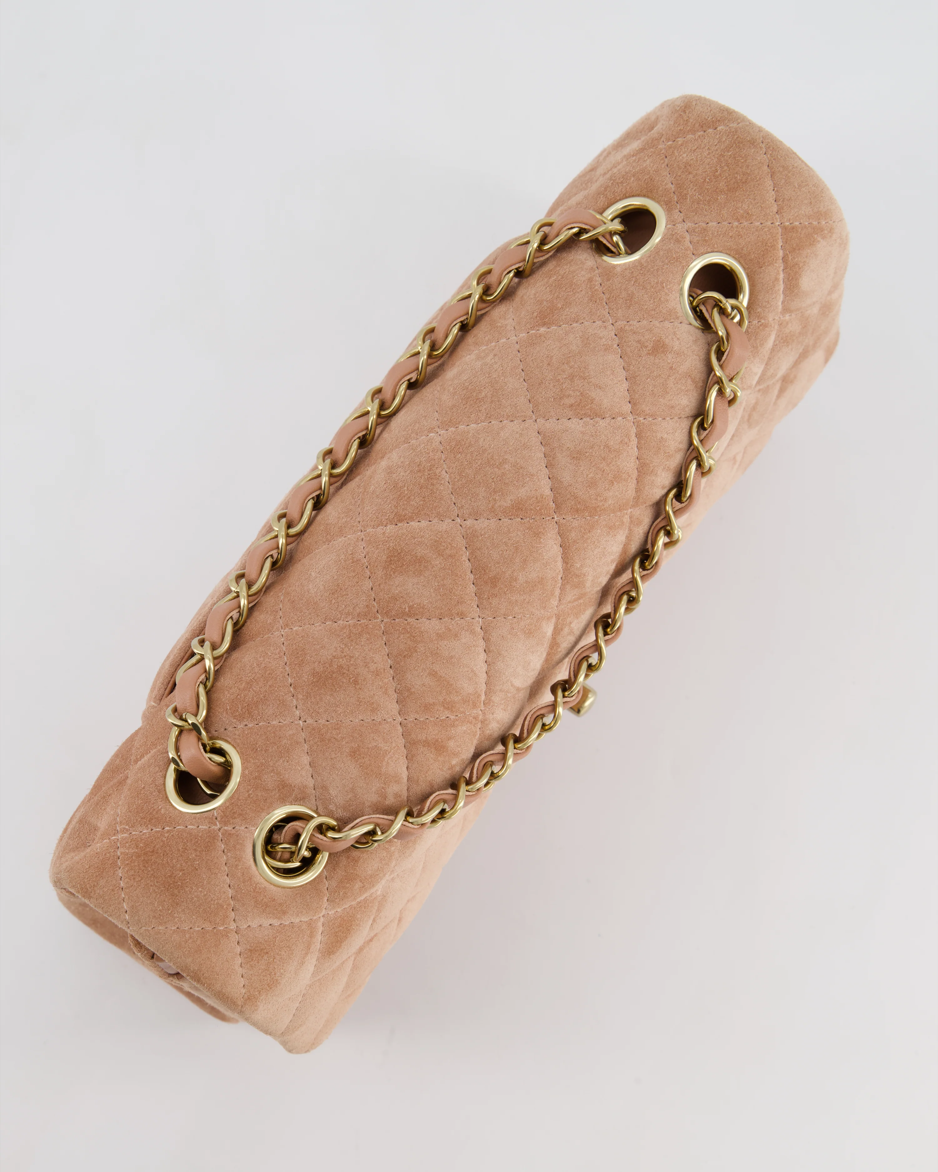 *SUPER RARE* Chanel Caramel Medium Classic Double Flap Bag in Suede Leather with Champagne Gold Hardware - Image 16