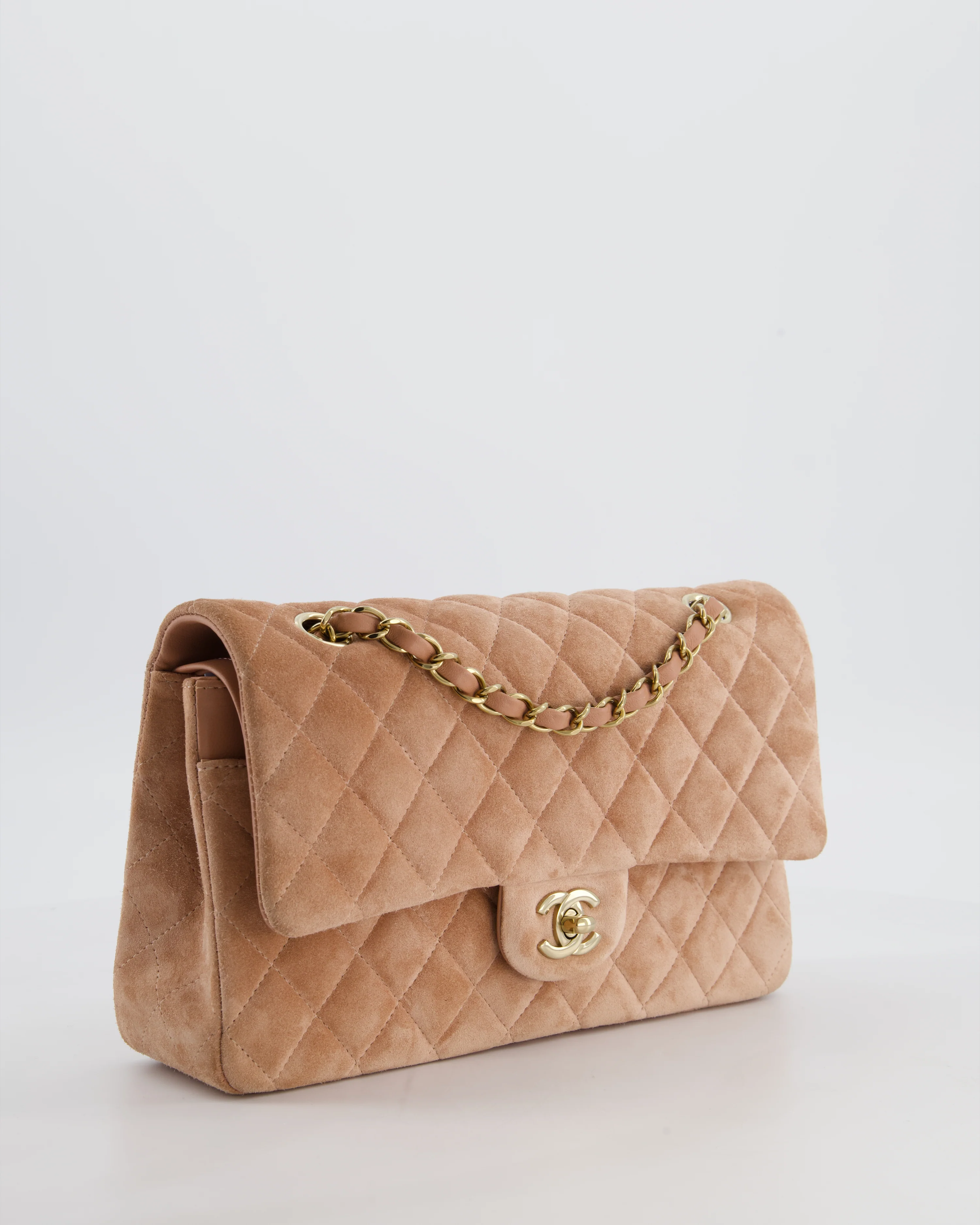 *SUPER RARE* Chanel Caramel Medium Classic Double Flap Bag in Suede Leather with Champagne Gold Hardware - Image 4